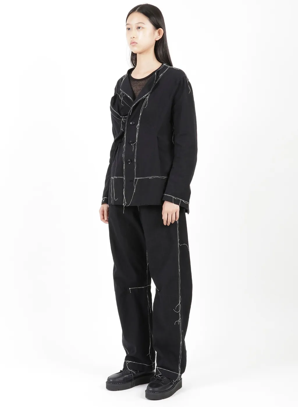 Linen Cotton Canvas Random Check Dye No Collar Jacket