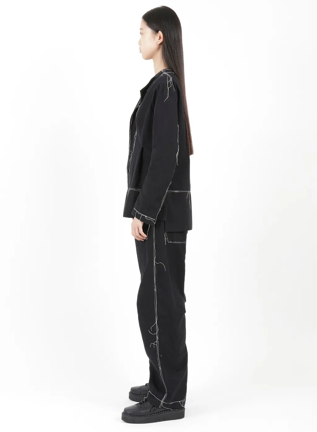 Linen Cotton Canvas Random Check Dye No Collar Jacket