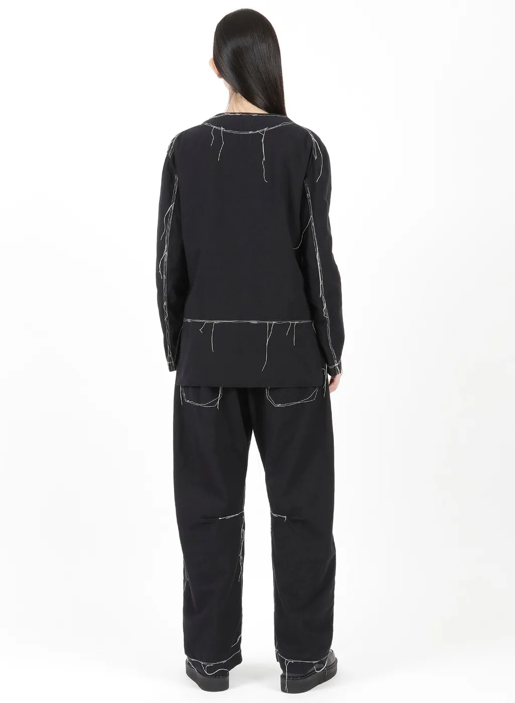 Linen Cotton Canvas Random Check Dye No Collar Jacket