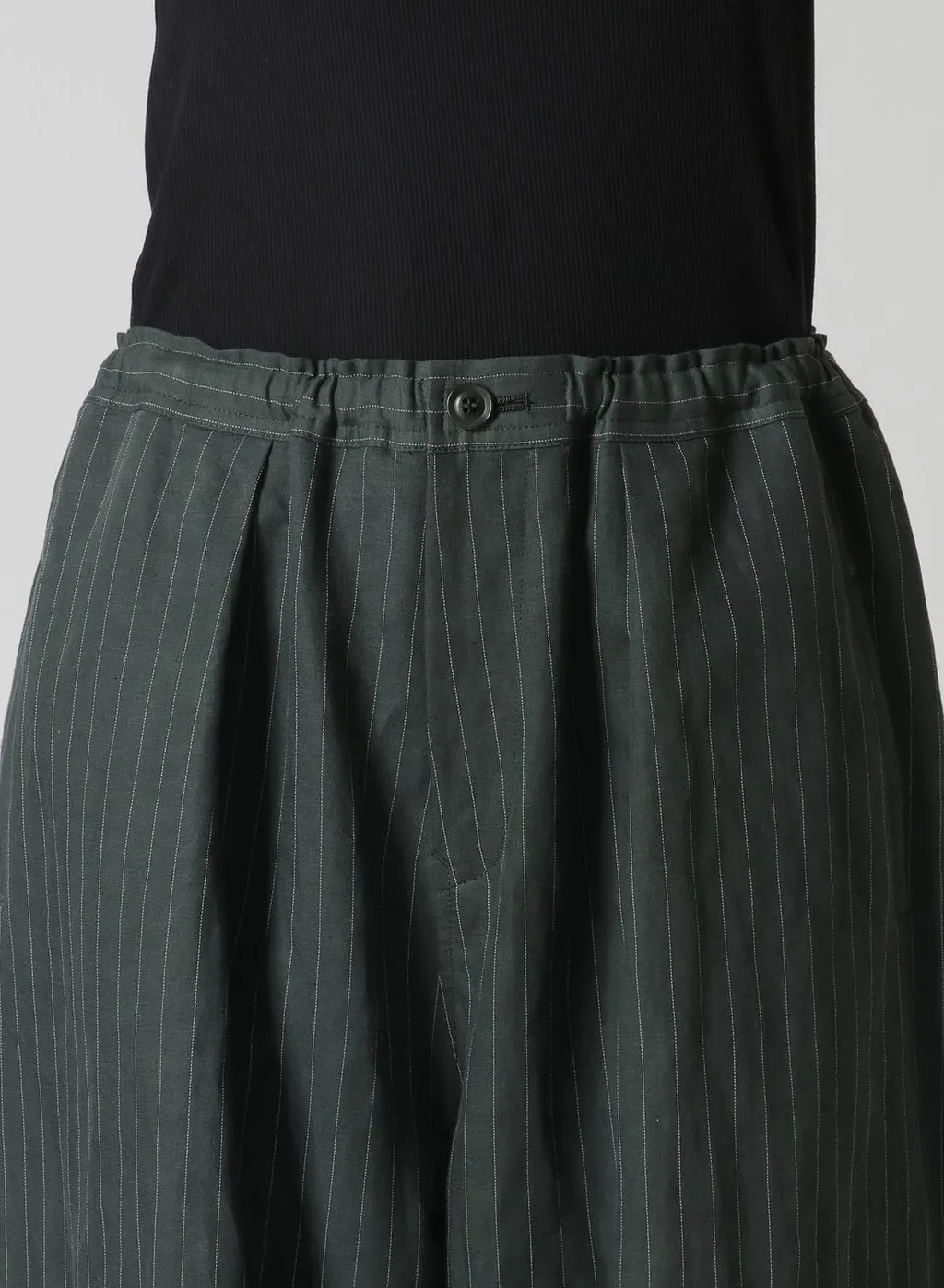 Linen Cotton Pin-Striped Uneven Dyeing Front Tuck Wide Pants