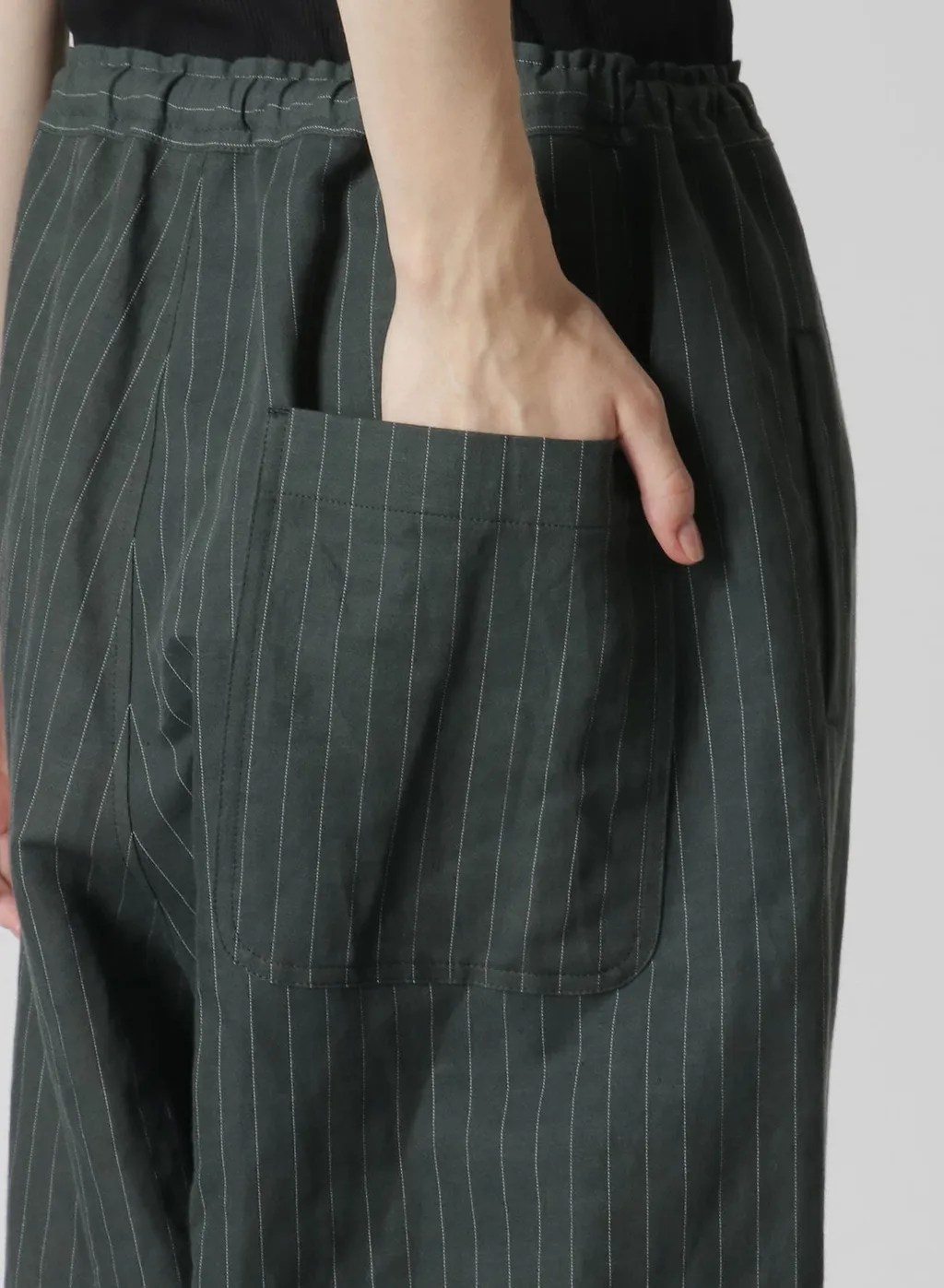Linen Cotton Pin-Striped Uneven Dyeing Front Tuck Wide Pants