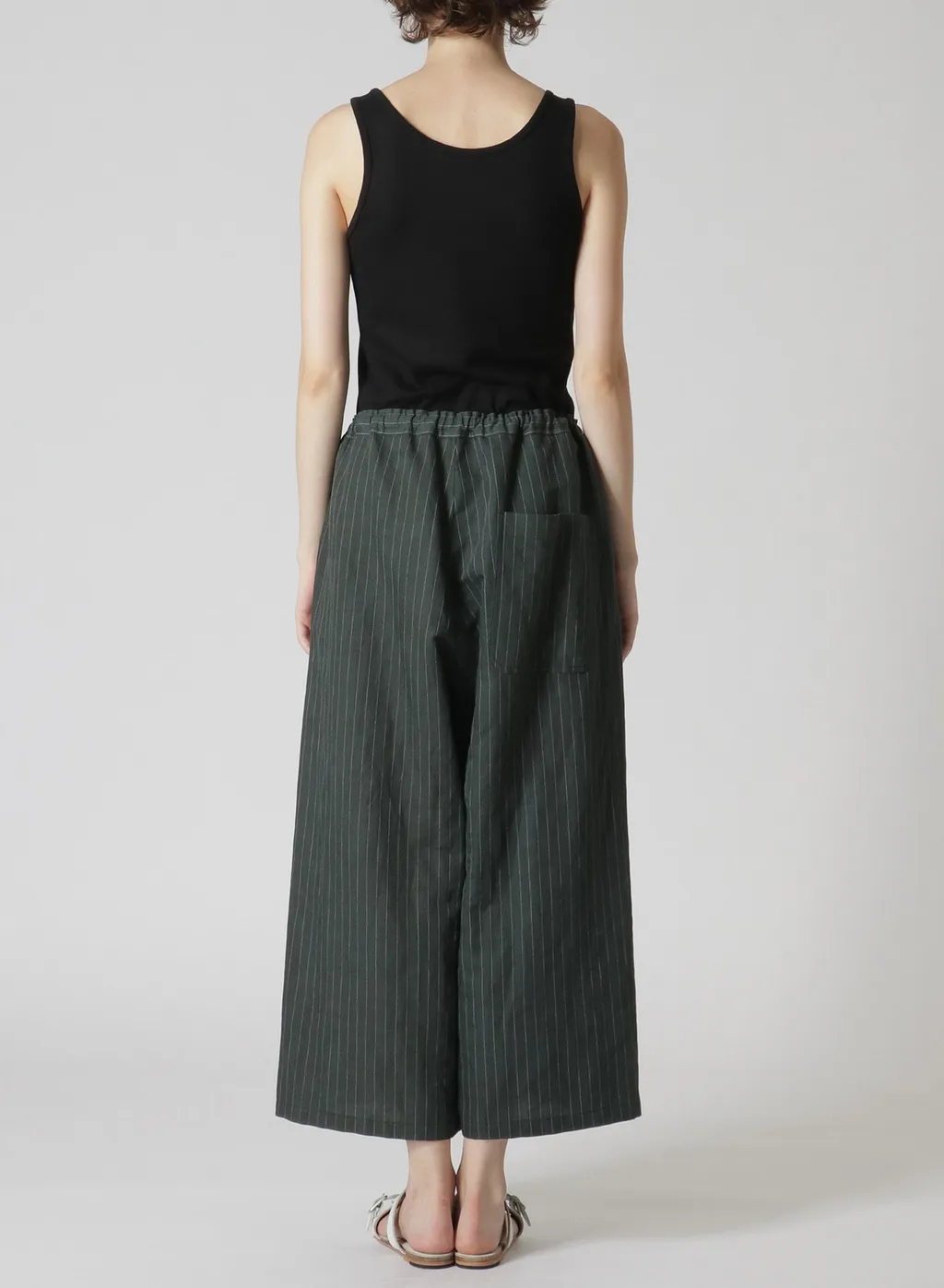 Linen Cotton Pin-Striped Uneven Dyeing Front Tuck Wide Pants