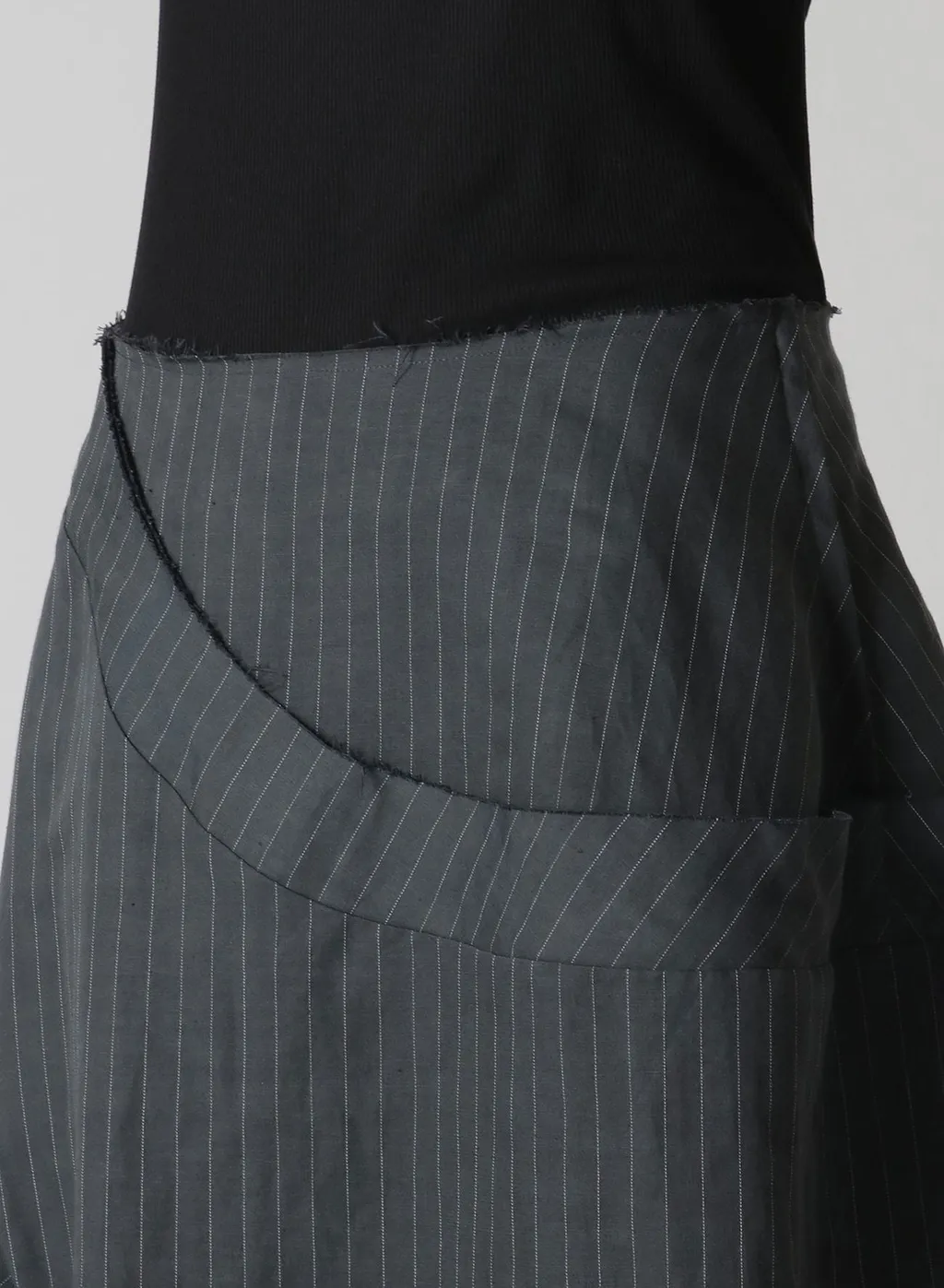 Linen Cotton Pin-Striped Uneven Dyeing Panelled Flare Skirt