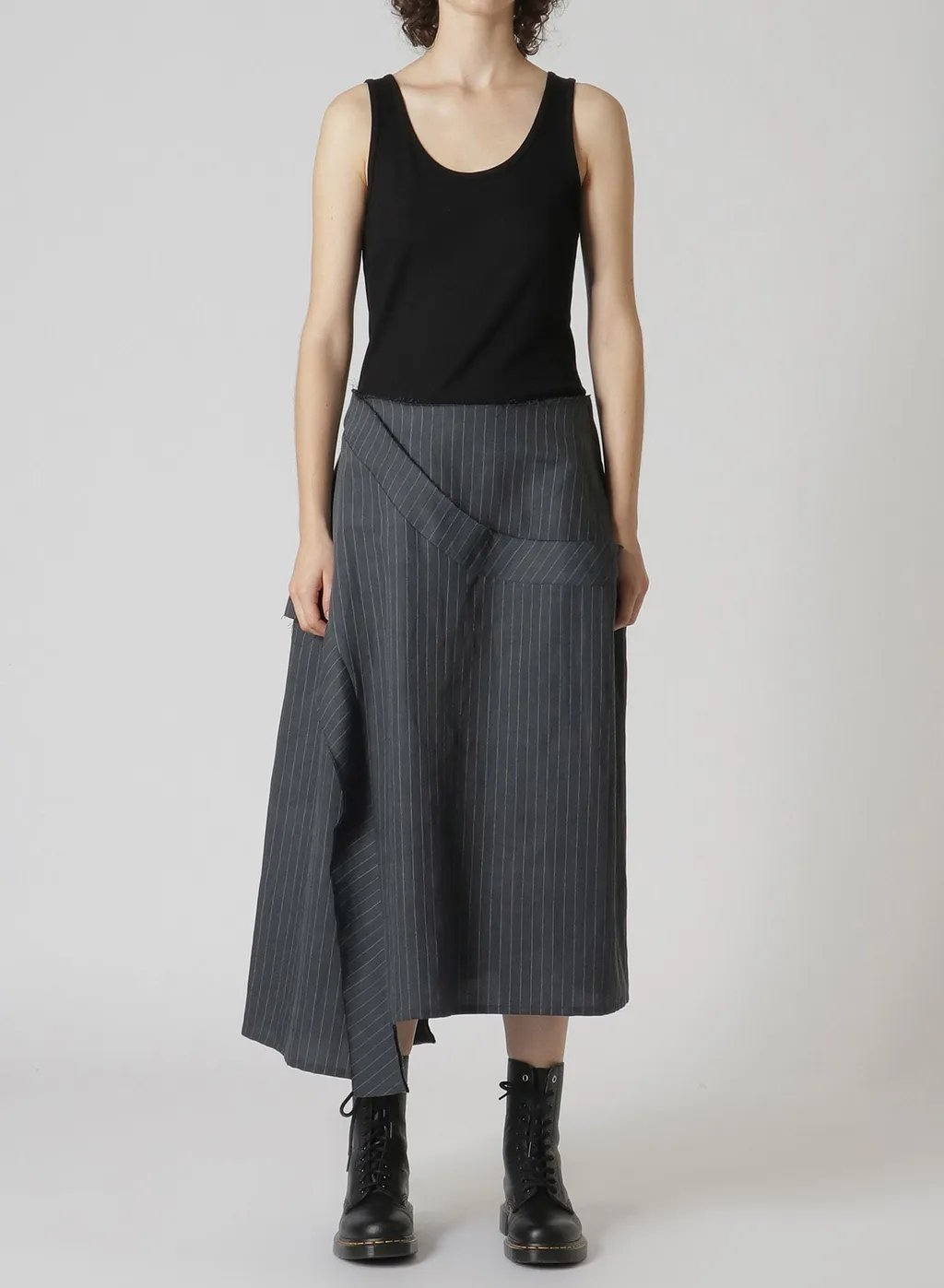 Linen Cotton Pin-Striped Uneven Dyeing Panelled Flare Skirt