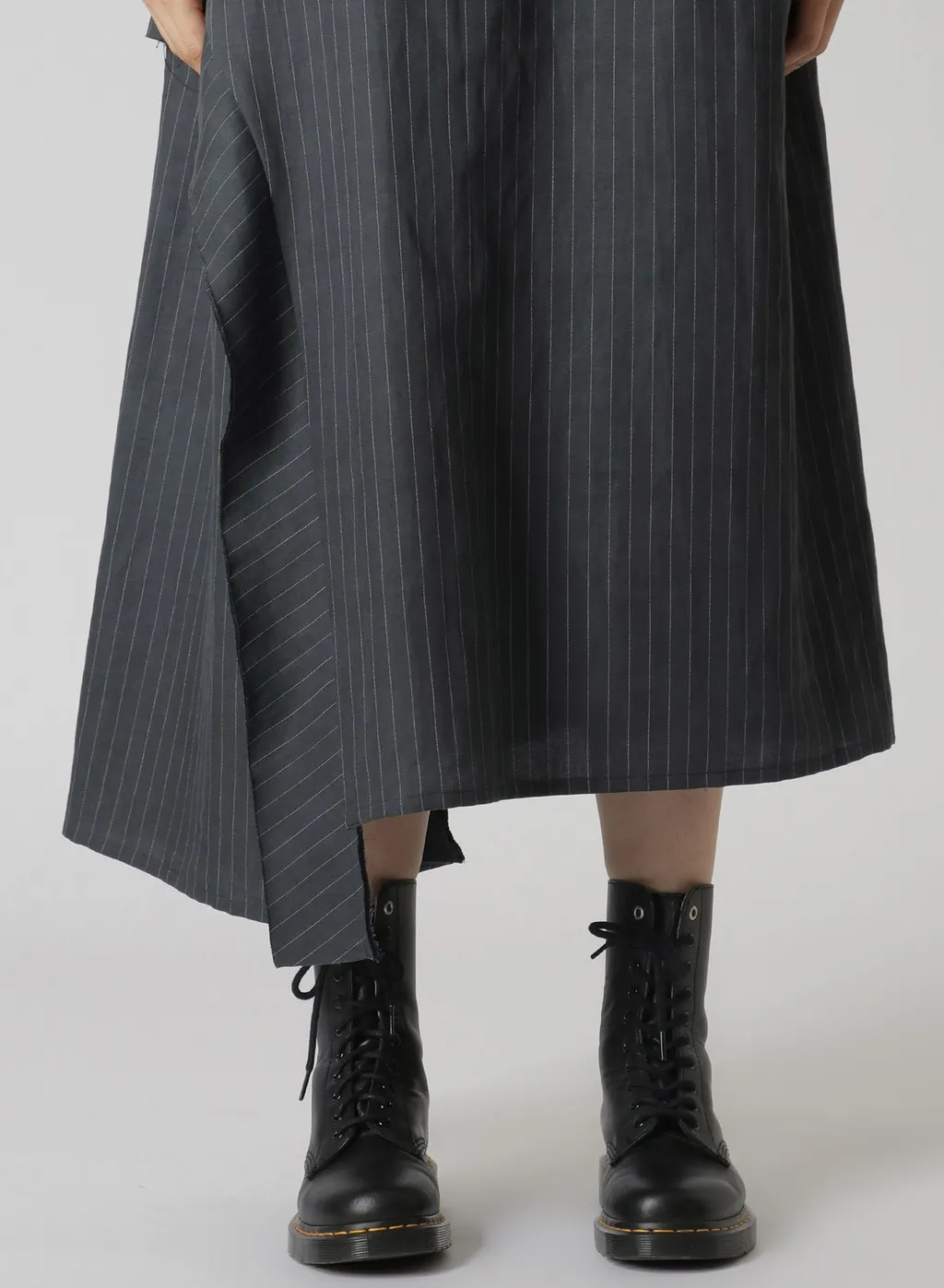 Linen Cotton Pin-Striped Uneven Dyeing Panelled Flare Skirt