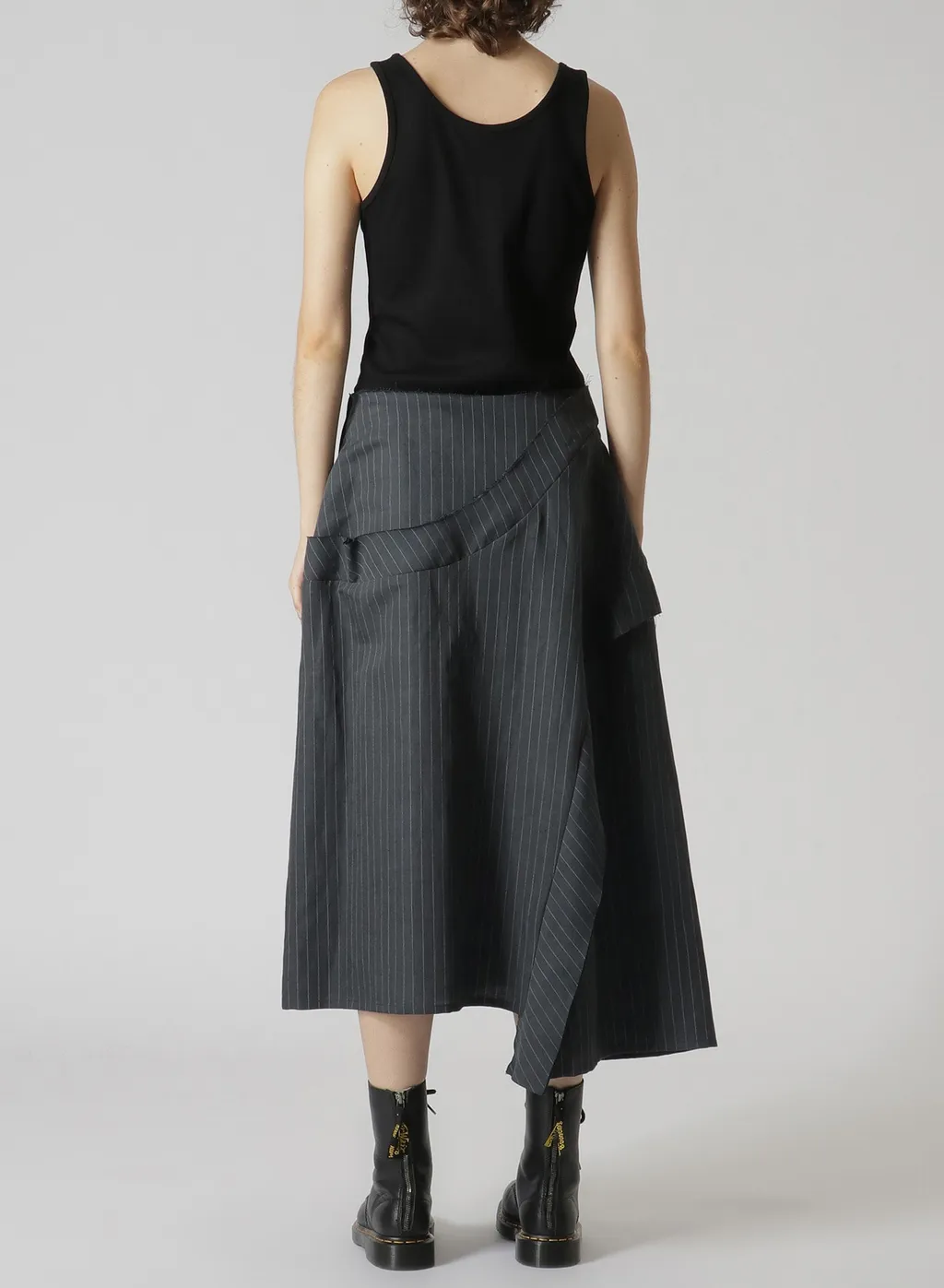 Linen Cotton Pin-Striped Uneven Dyeing Panelled Flare Skirt