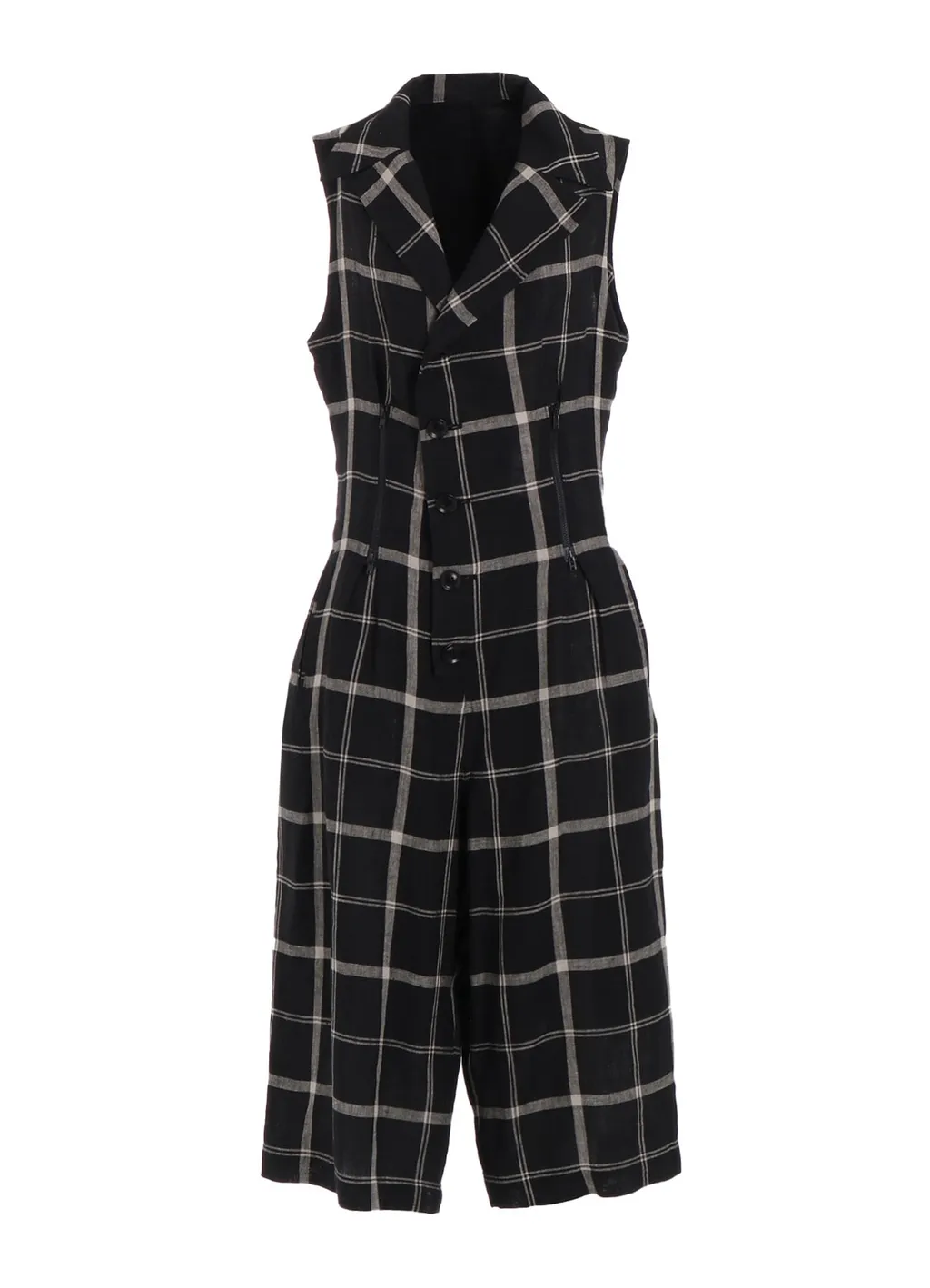 Linen/Nylon Plaid Zip Tucked Jumper Skirt