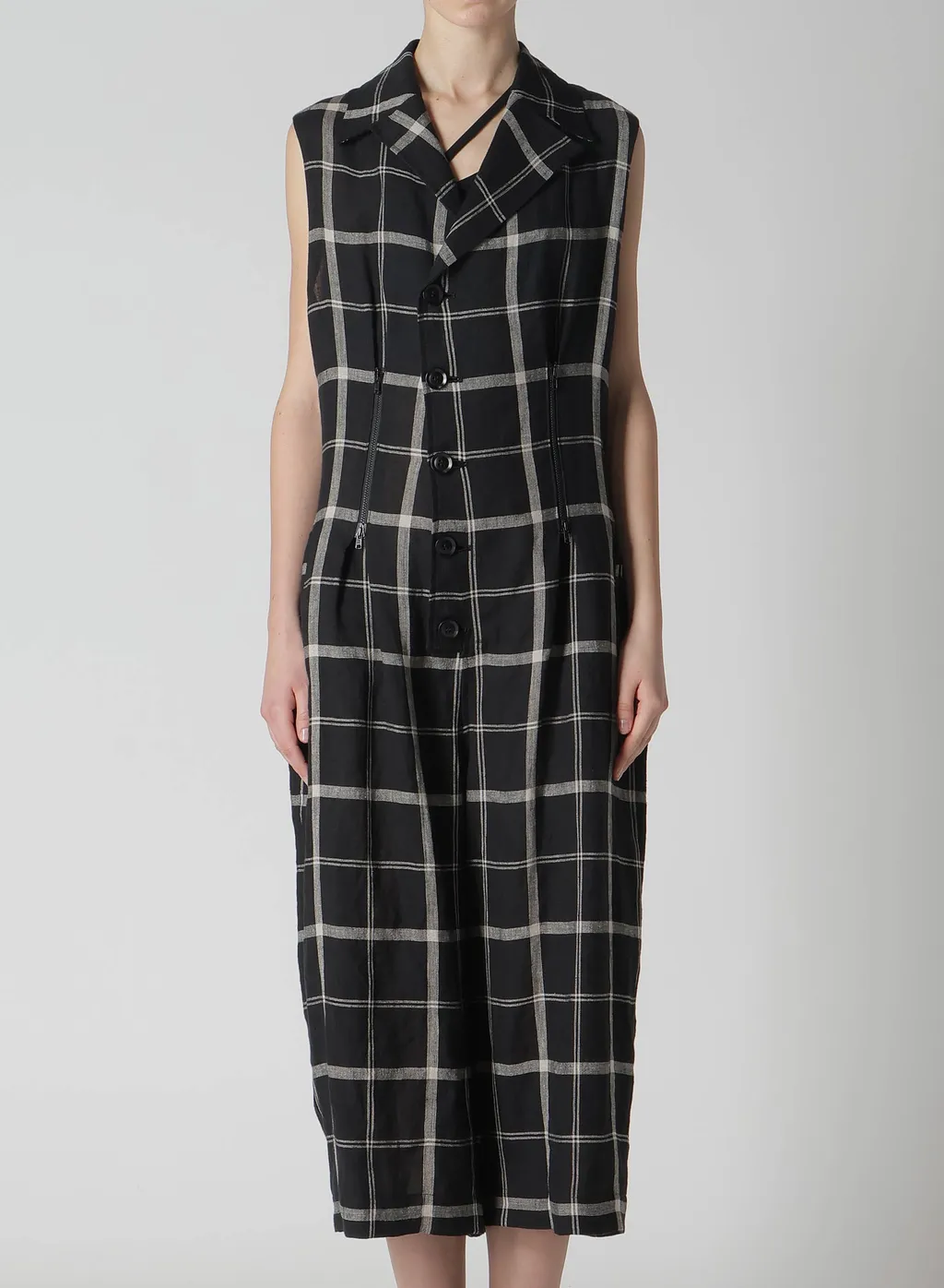 Linen/Nylon Plaid Zip Tucked Jumper Skirt