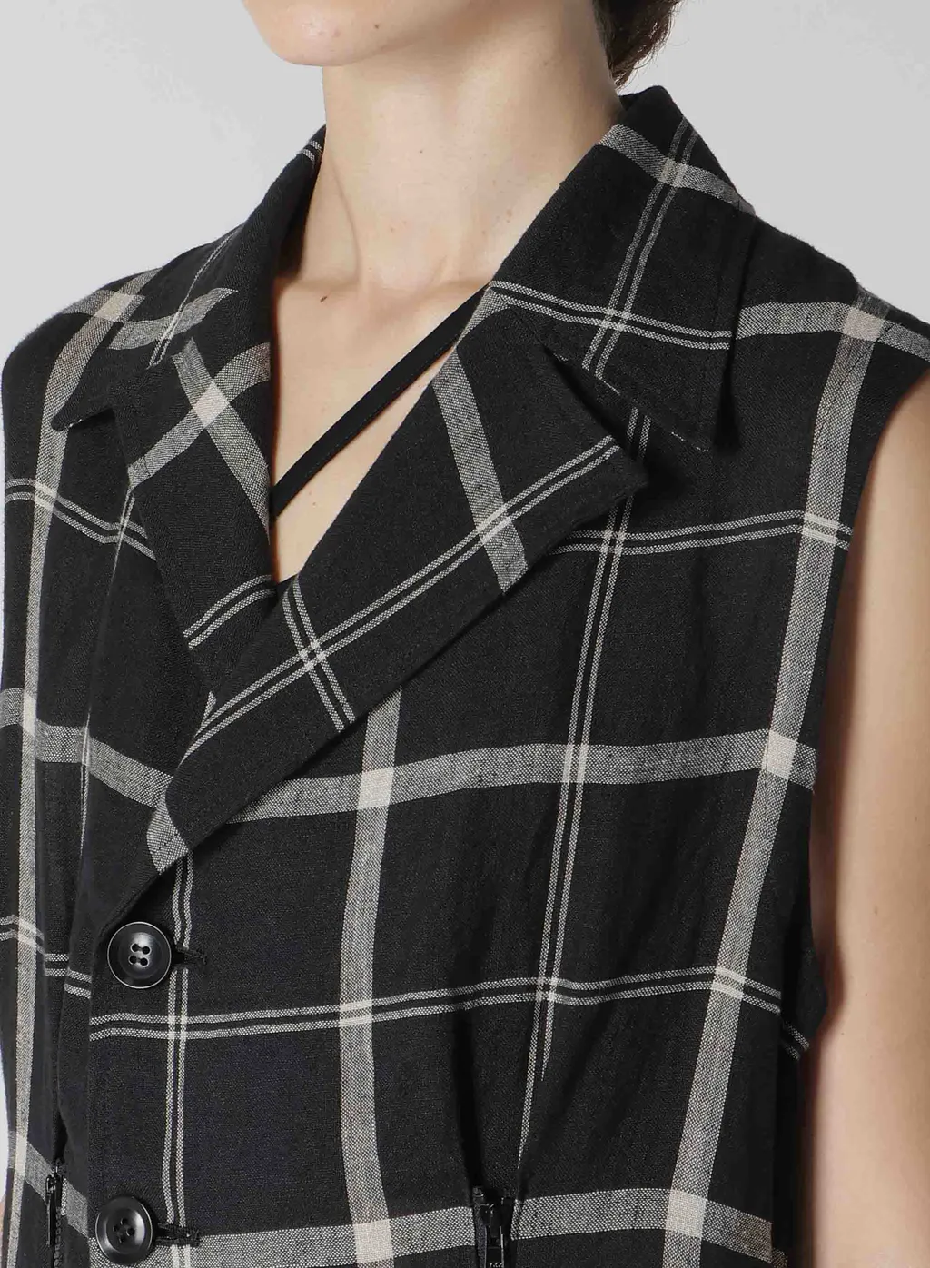 Linen/Nylon Plaid Zip Tucked Jumper Skirt
