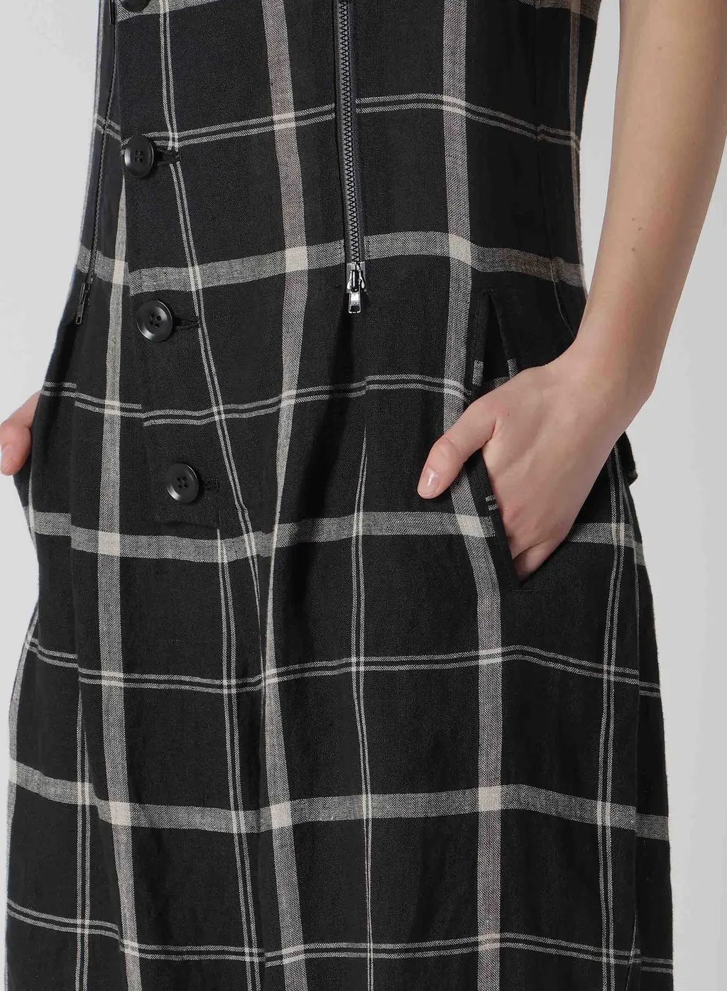 Linen/Nylon Plaid Zip Tucked Jumper Skirt