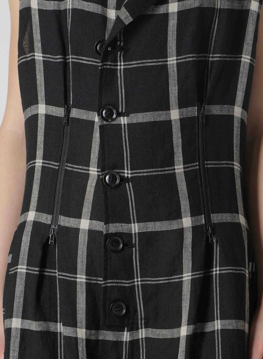 Linen/Nylon Plaid Zip Tucked Jumper Skirt