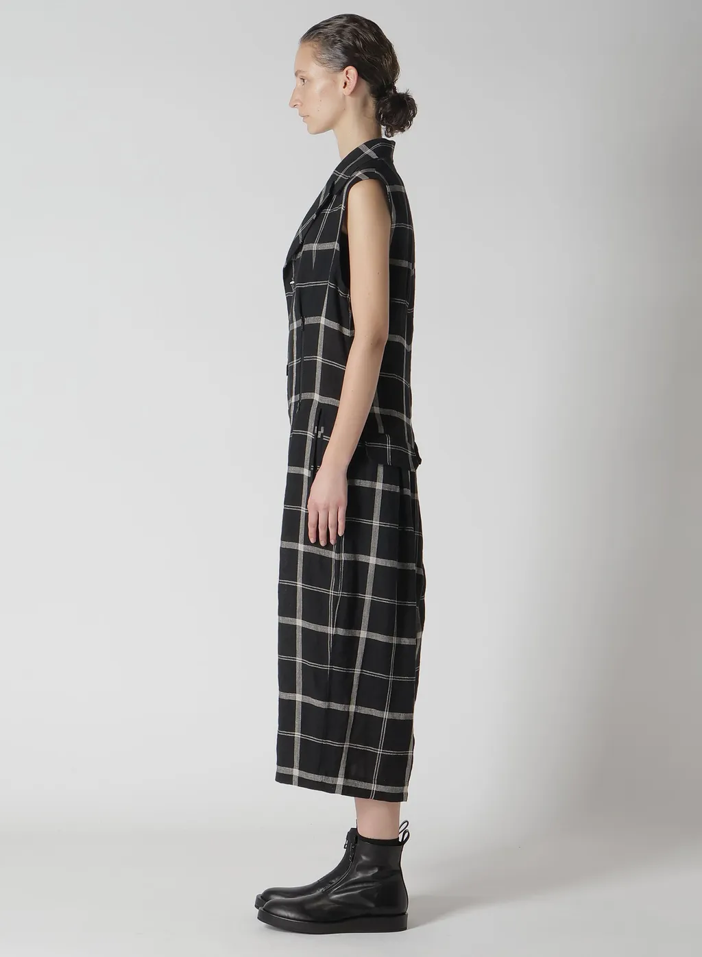 Linen/Nylon Plaid Zip Tucked Jumper Skirt