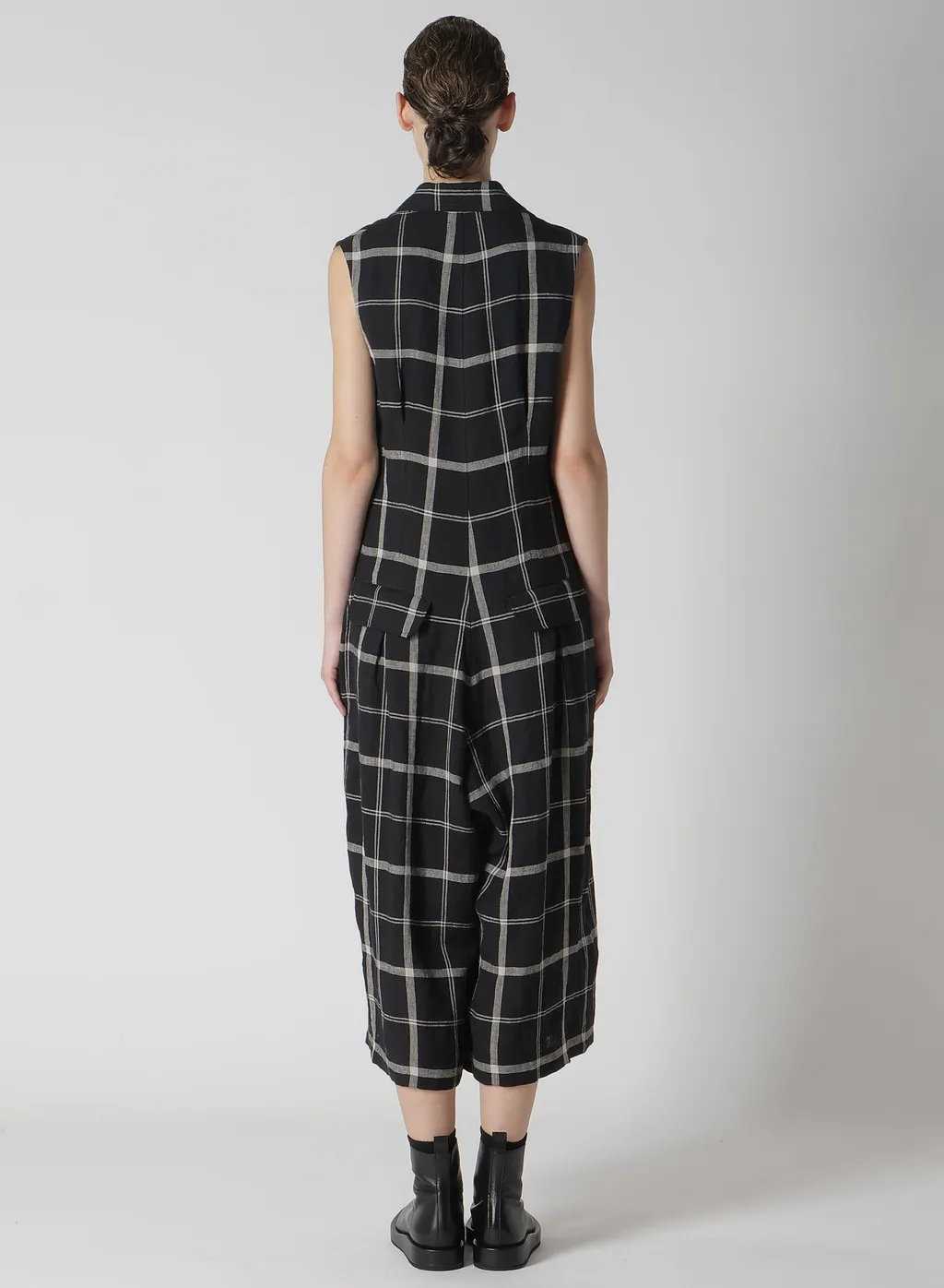 Linen/Nylon Plaid Zip Tucked Jumper Skirt