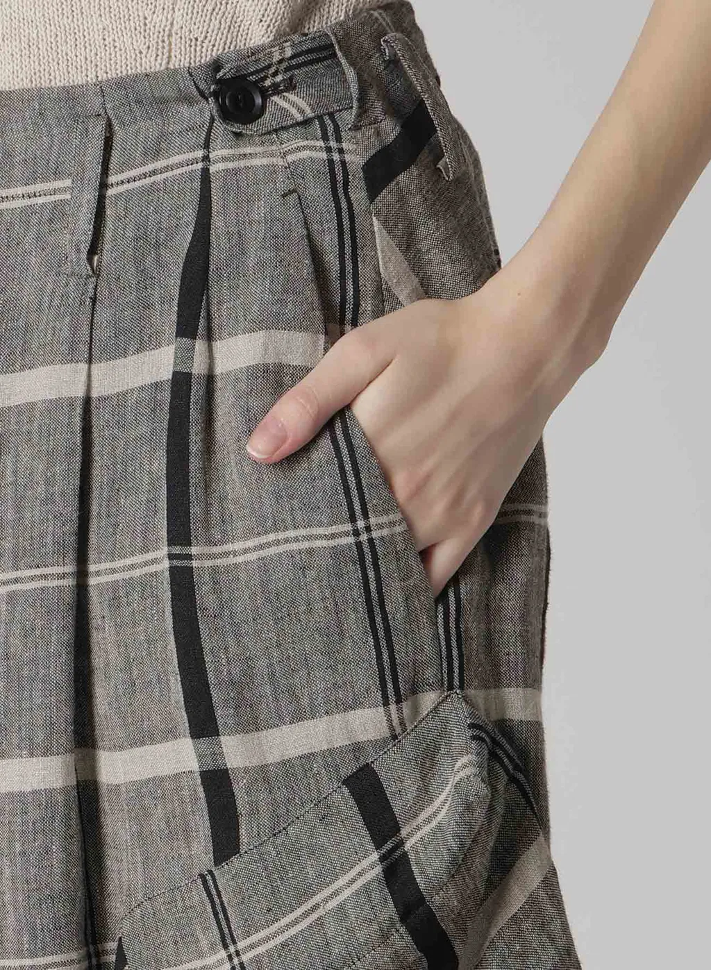 Linen/Nylon Plaid Zip Pocket Pants