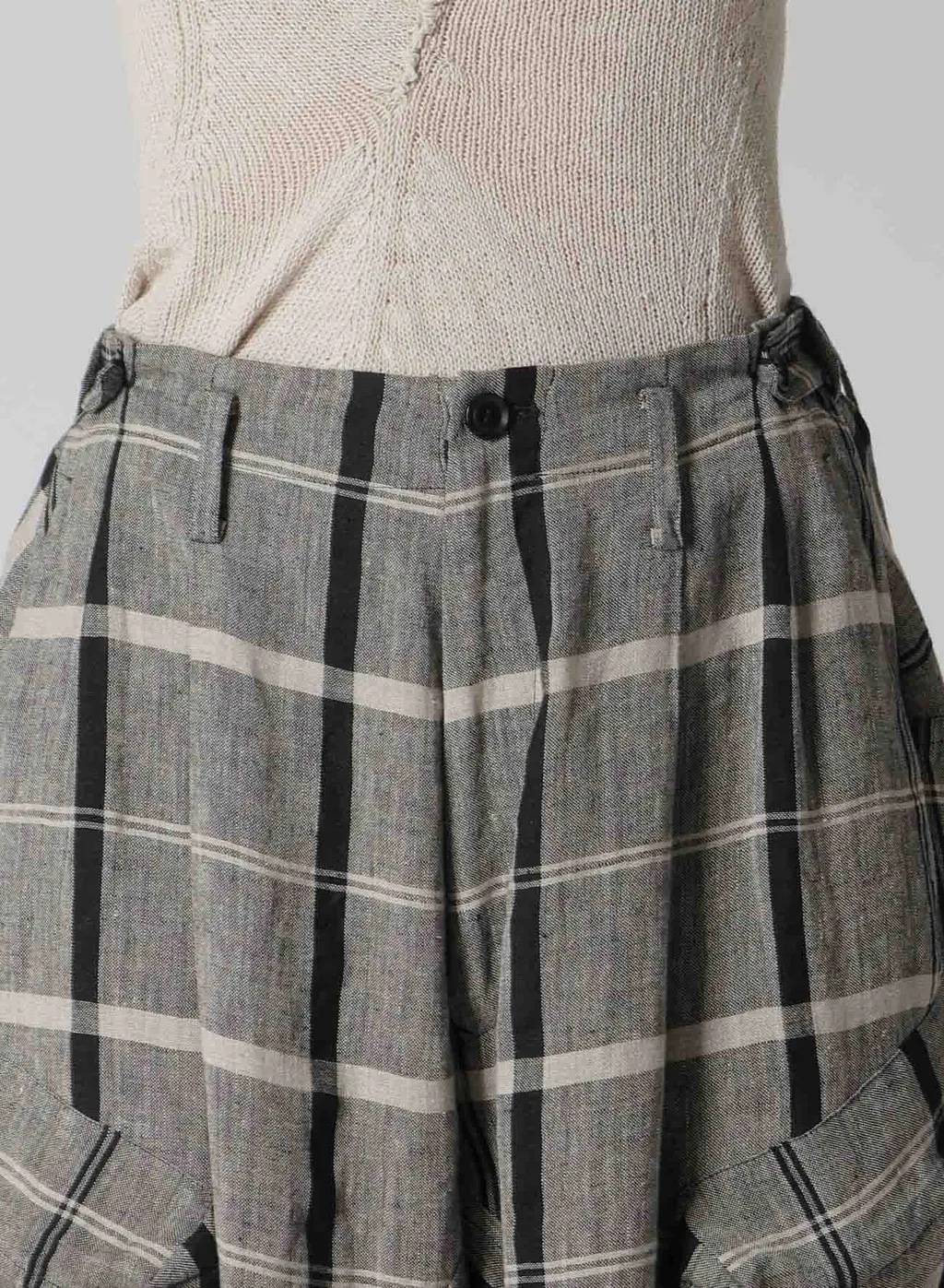 Linen/Nylon Plaid Zip Pocket Pants