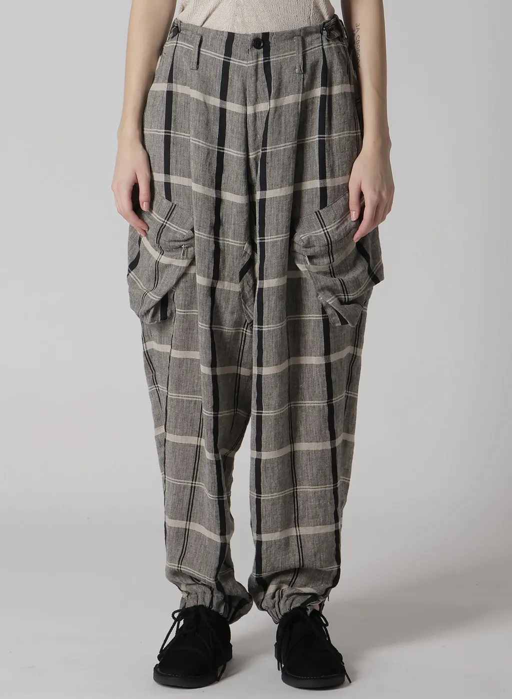 Linen/Nylon Plaid Zip Pocket Pants