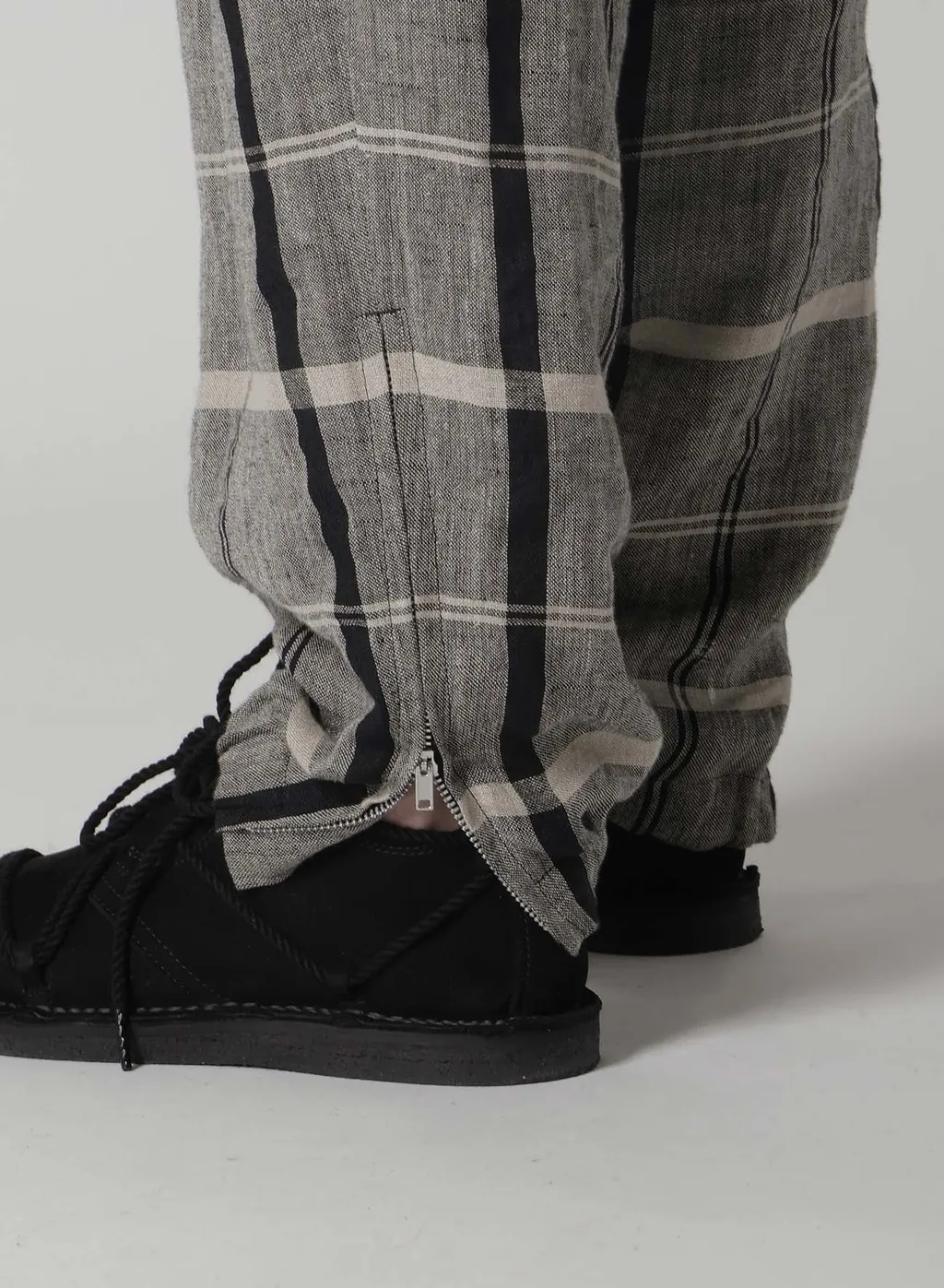 Linen/Nylon Plaid Zip Pocket Pants