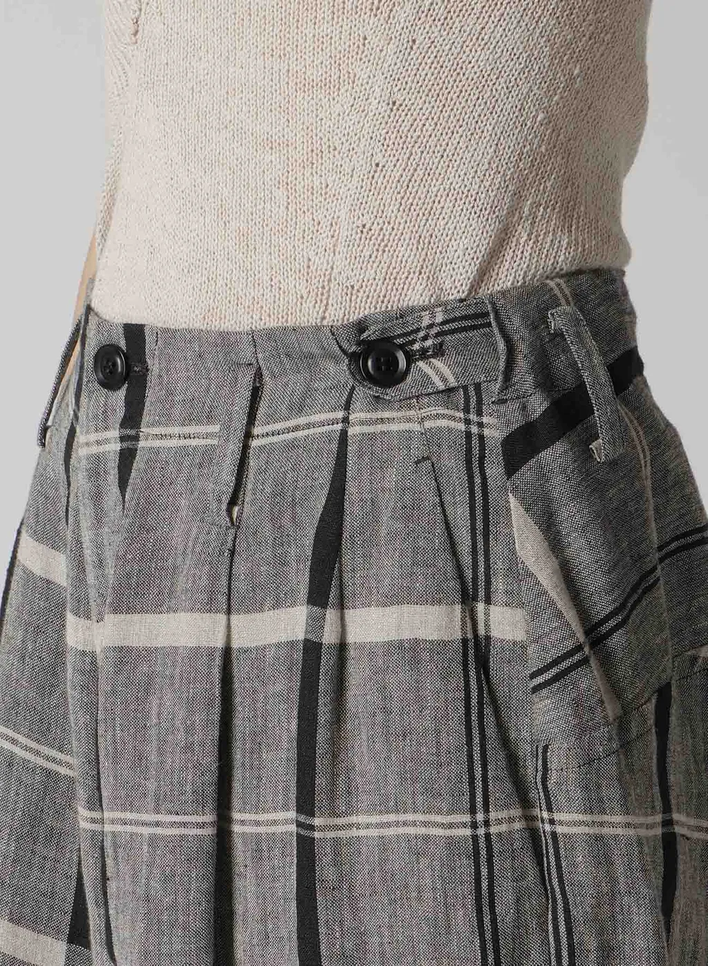Linen/Nylon Plaid Zip Pocket Pants