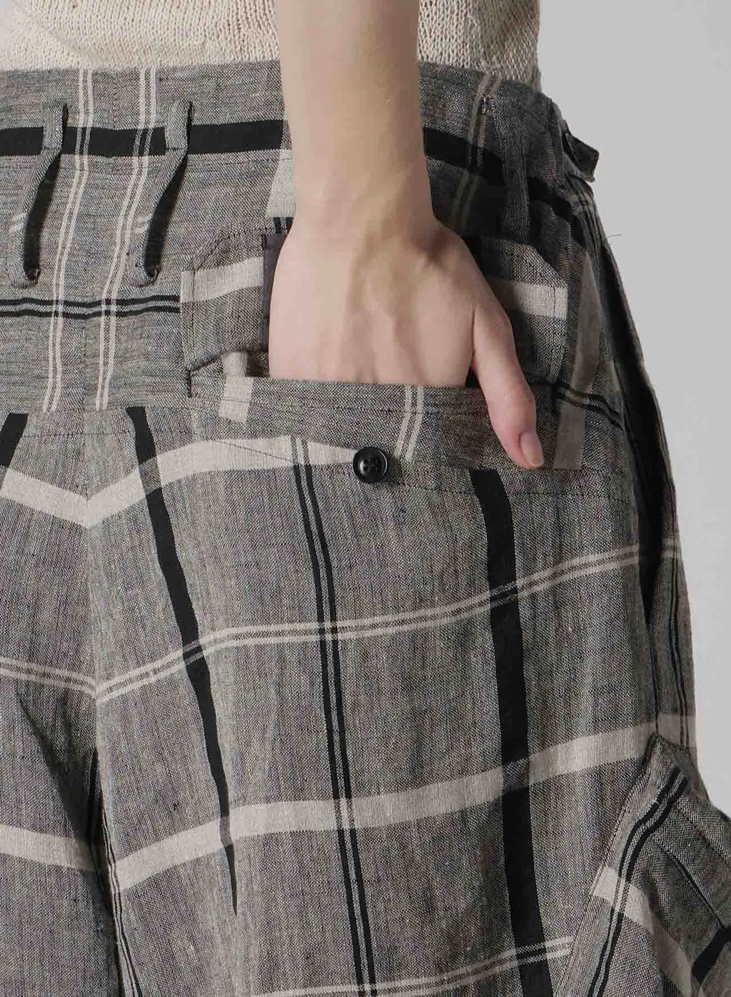 Linen/Nylon Plaid Zip Pocket Pants