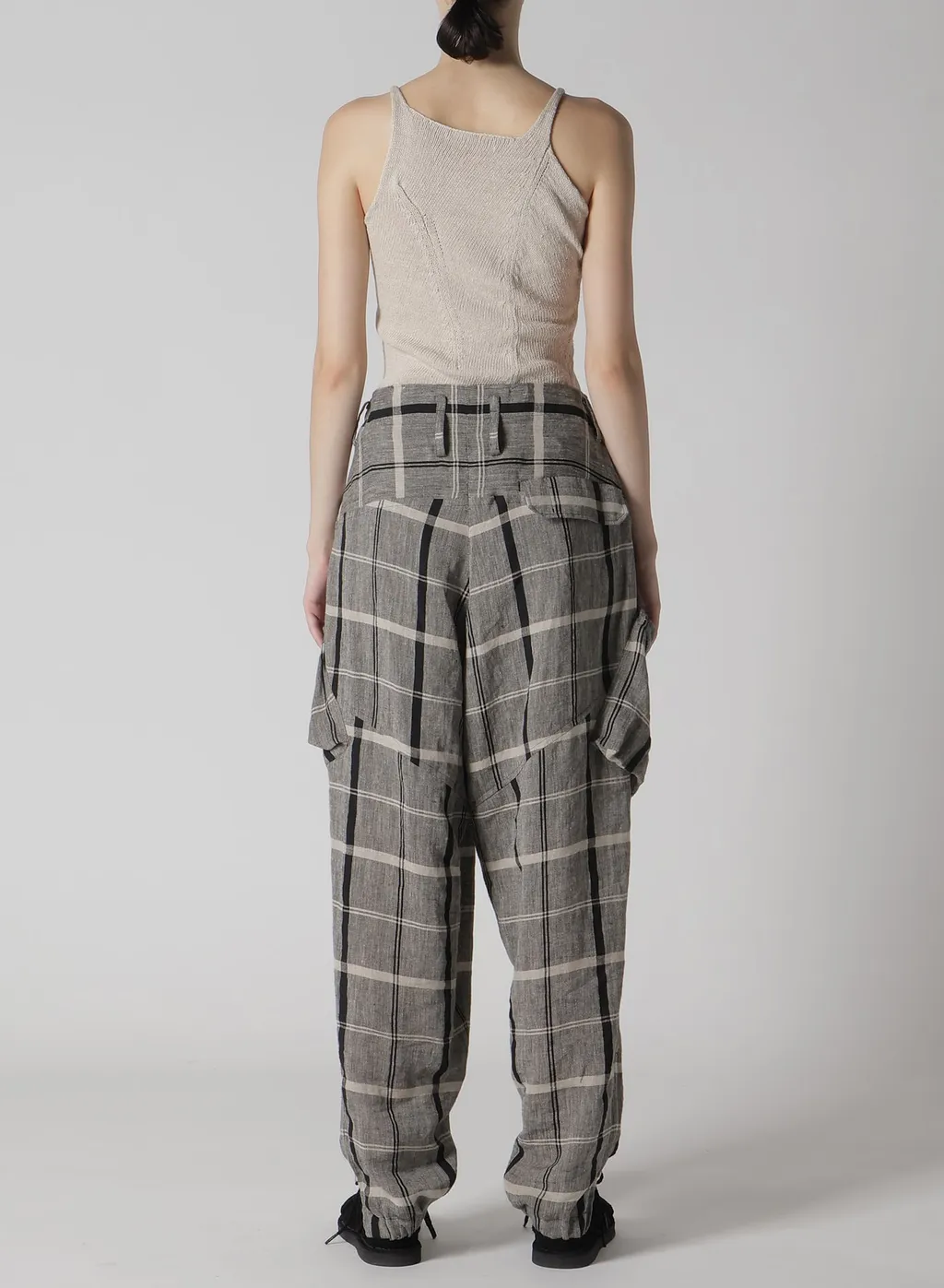 Linen/Nylon Plaid Zip Pocket Pants