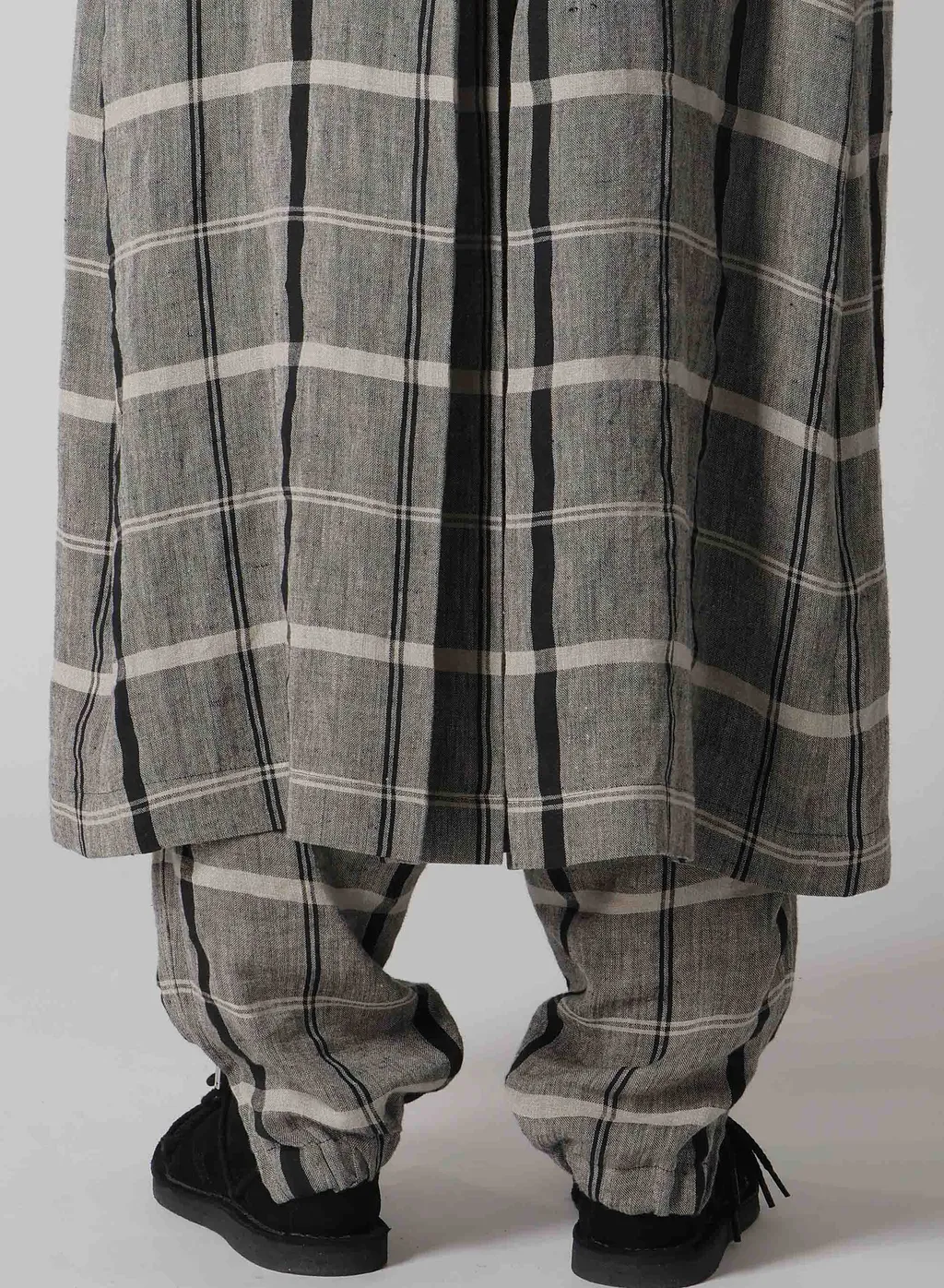 Linen/Nylon Plaid Trench Coat