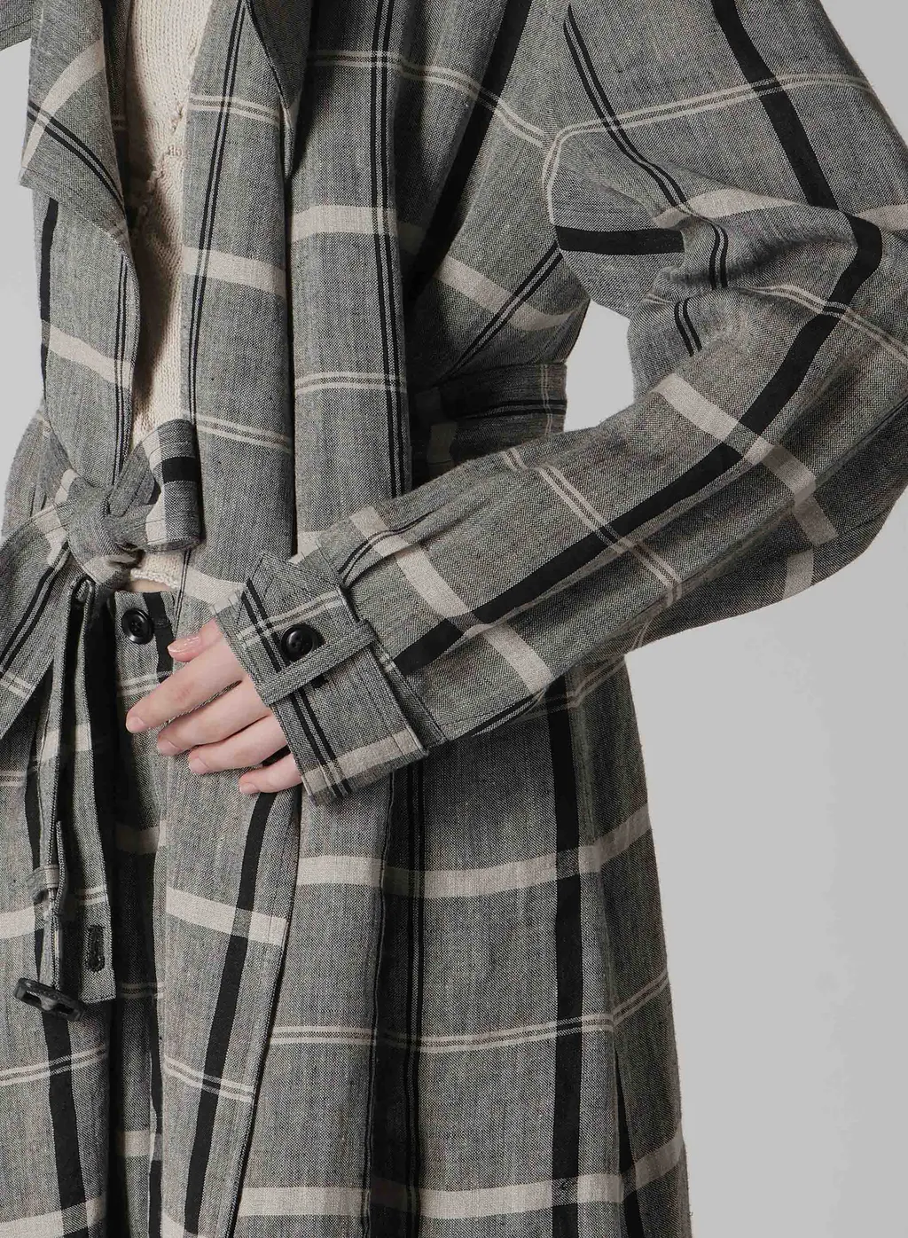 Linen/Nylon Plaid Trench Coat