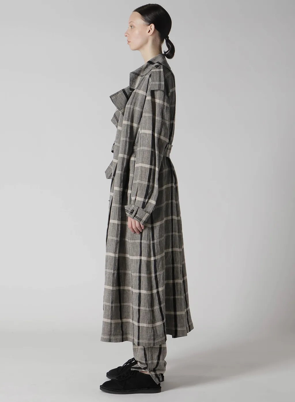 Linen/Nylon Plaid Trench Coat