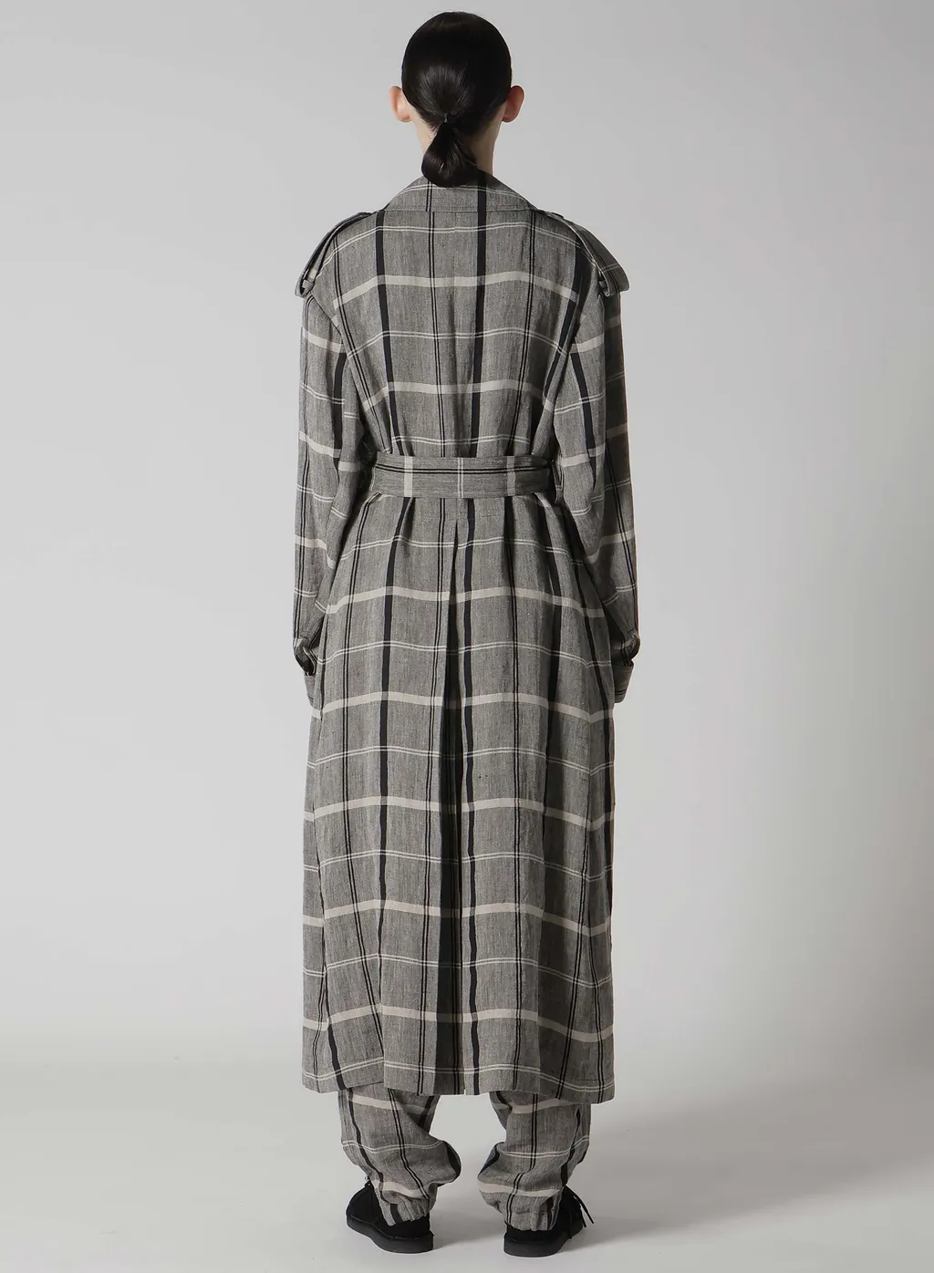 Linen/Nylon Plaid Trench Coat