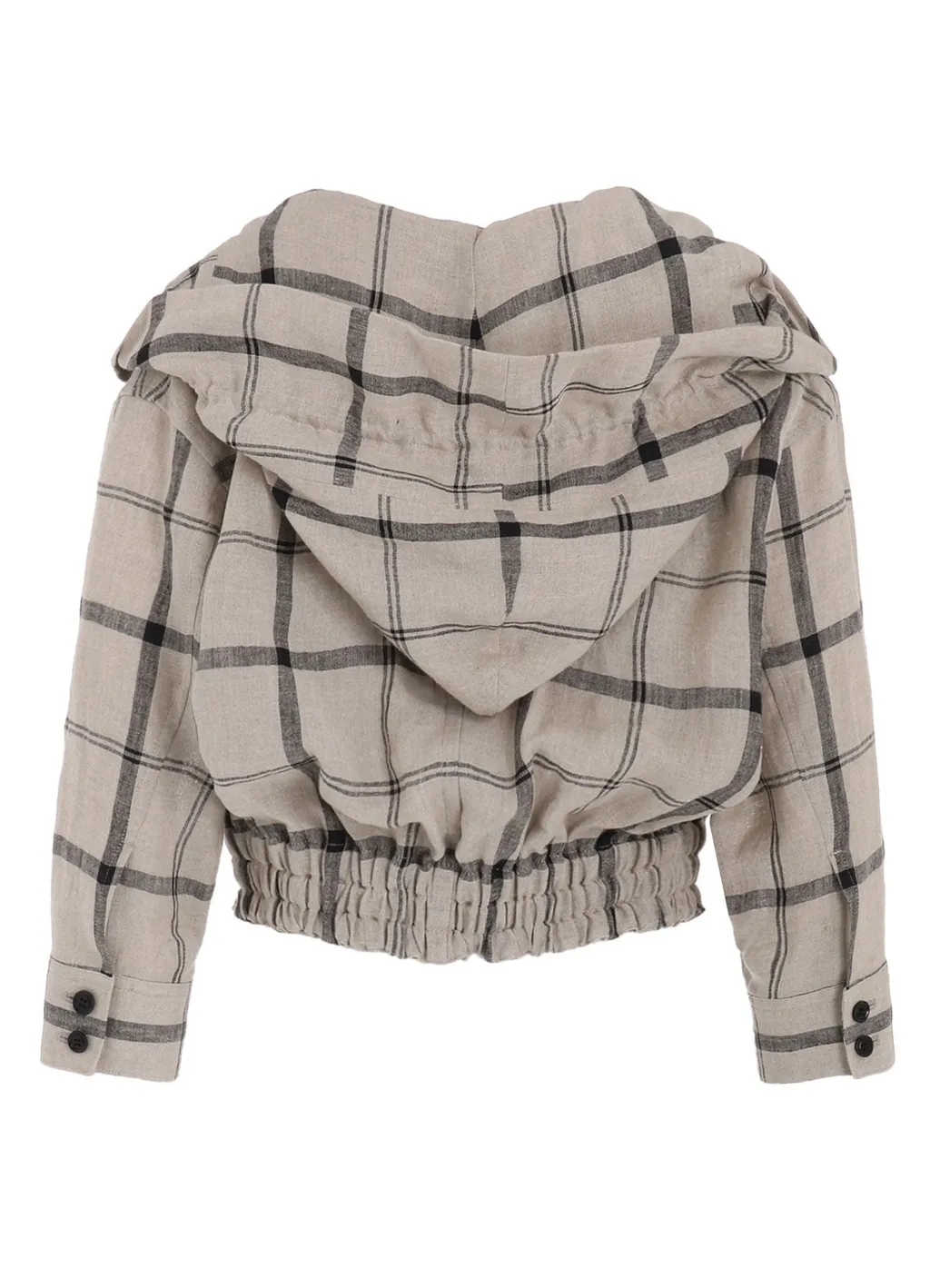 Linen/Nylon Plaid Gathered Blouse