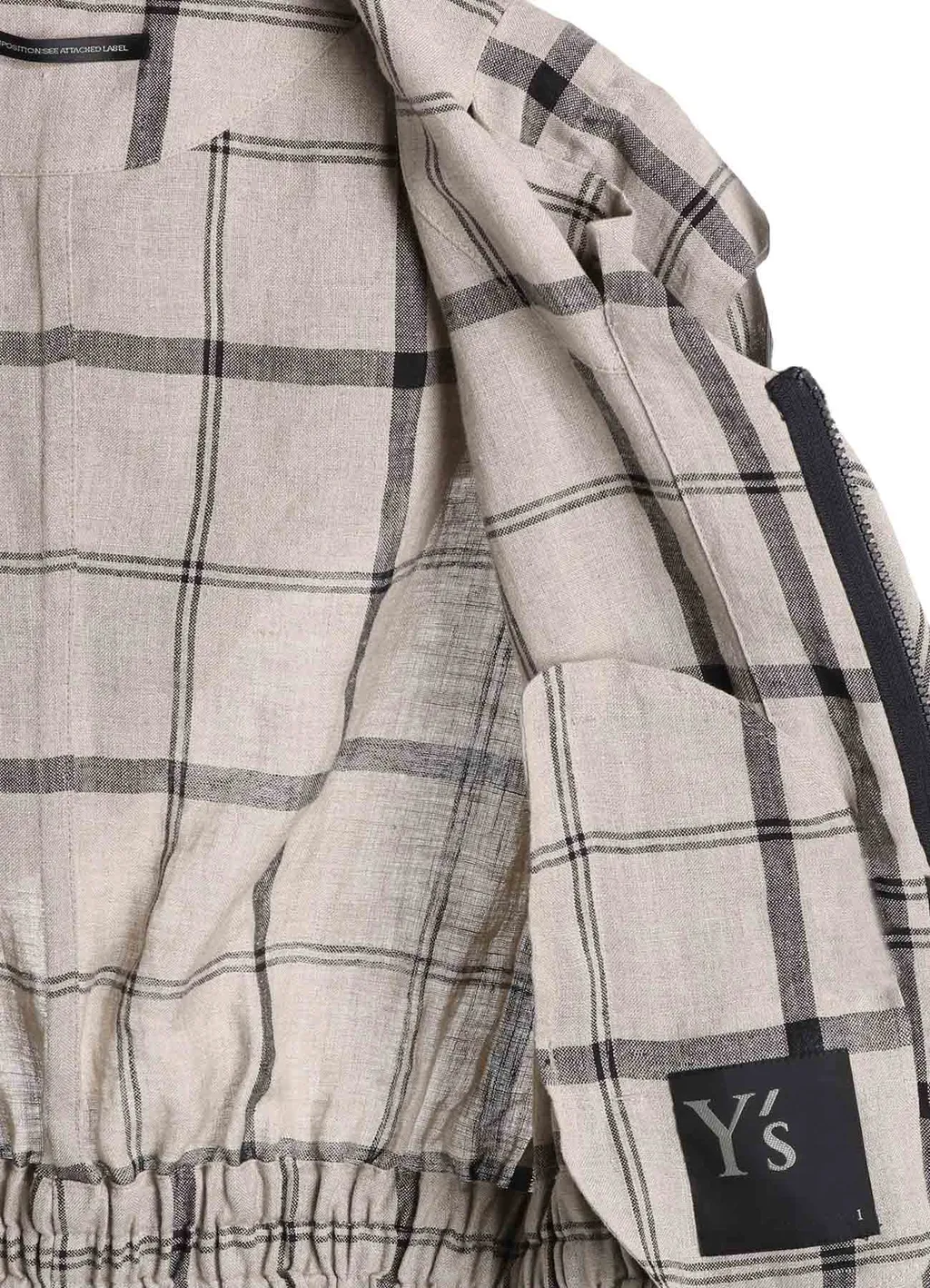 Linen/Nylon Plaid Gathered Blouse