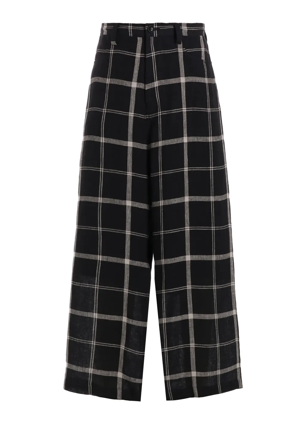 Linen/Nylon Plaid Long Straight Pants