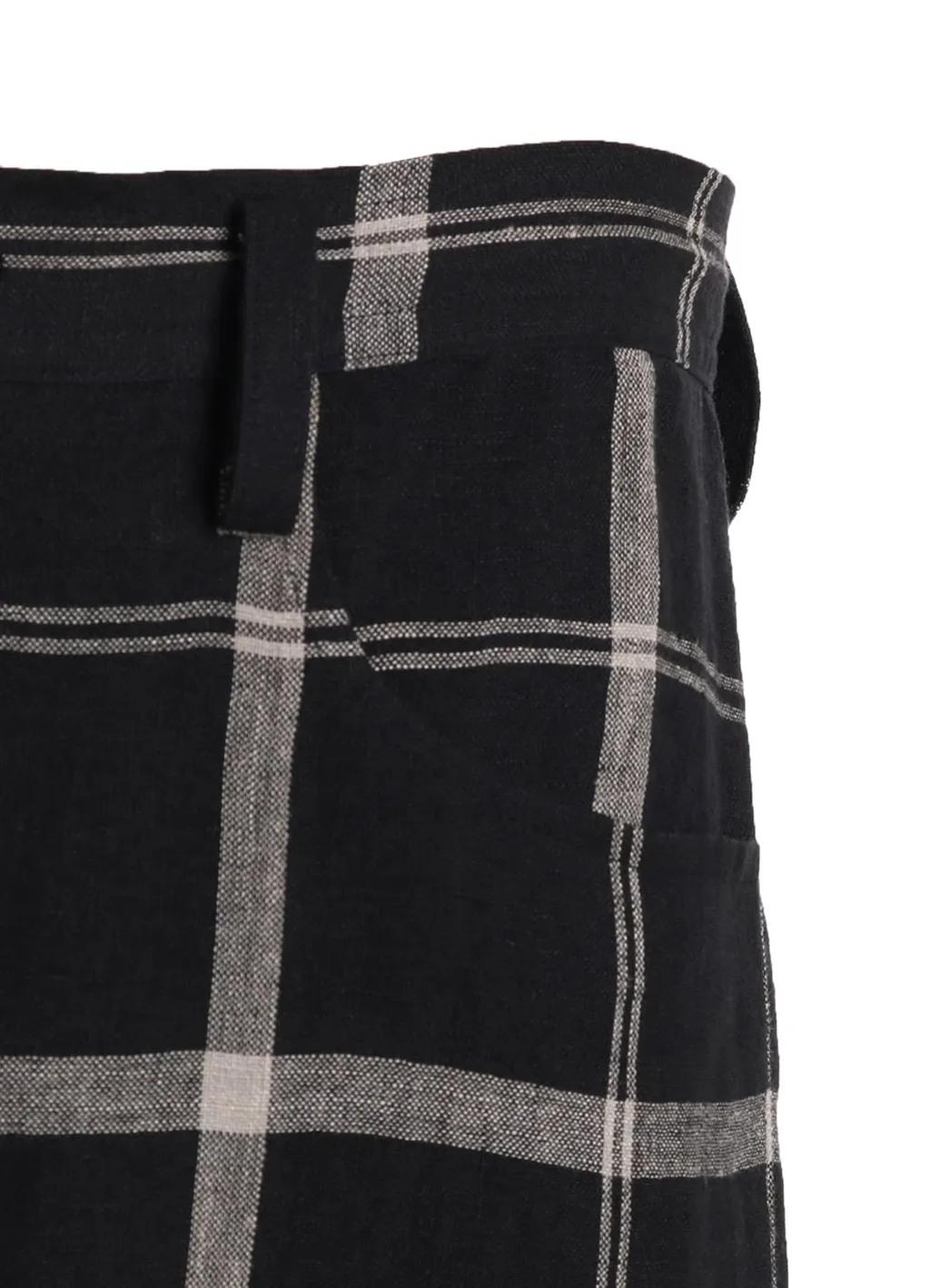 Linen/Nylon Plaid Long Straight Pants