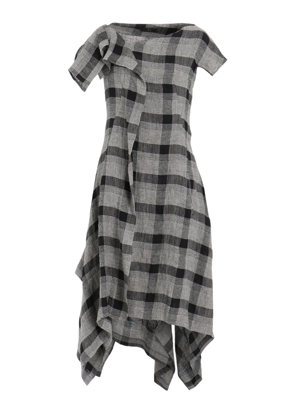 Linen/Silk Plaid Handkerchief Hem Dress