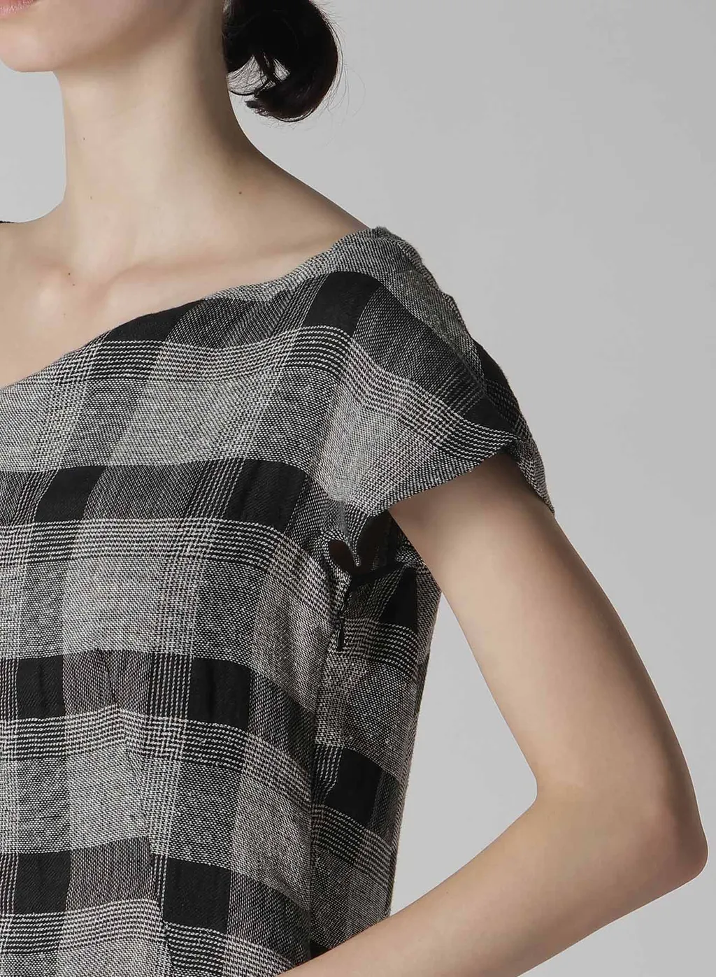 Linen/Silk Plaid Handkerchief Hem Dress