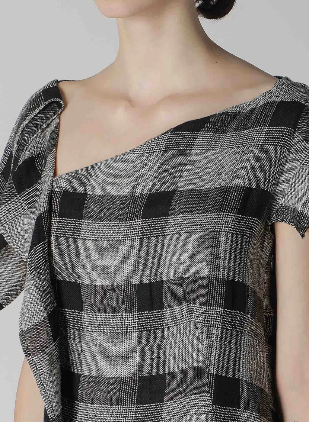 Linen/Silk Plaid Handkerchief Hem Dress