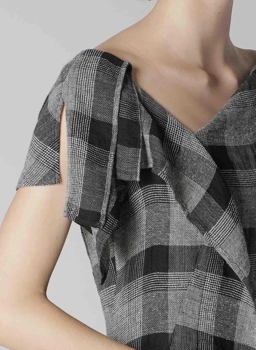 Linen/Silk Plaid Handkerchief Hem Dress
