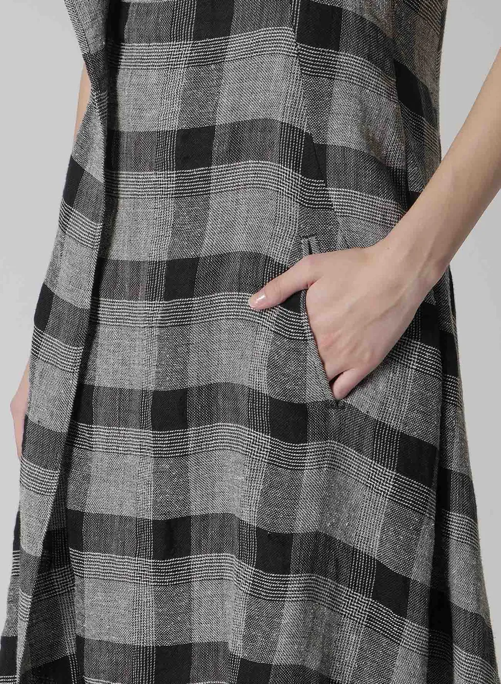 Linen/Silk Plaid Handkerchief Hem Dress