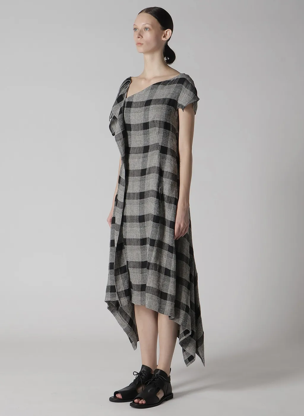 Linen/Silk Plaid Handkerchief Hem Dress