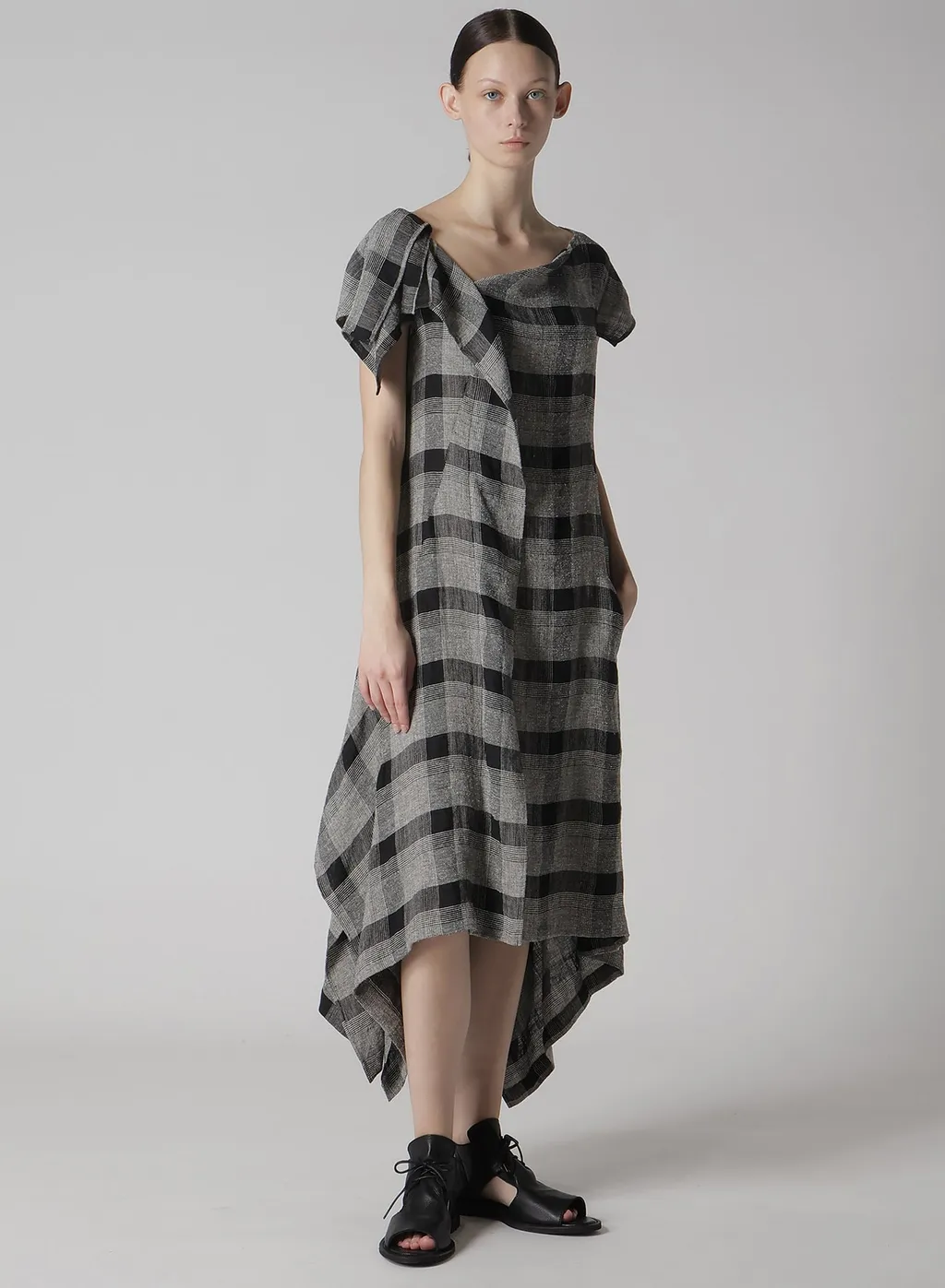Linen/Silk Plaid Handkerchief Hem Dress