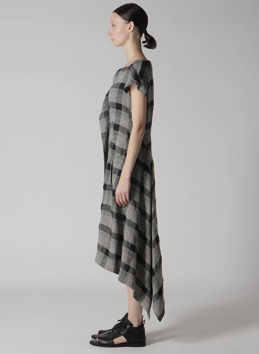 Linen/Silk Plaid Handkerchief Hem Dress