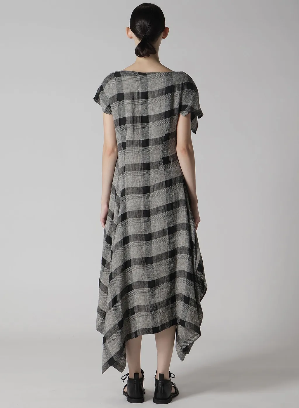 Linen/Silk Plaid Handkerchief Hem Dress