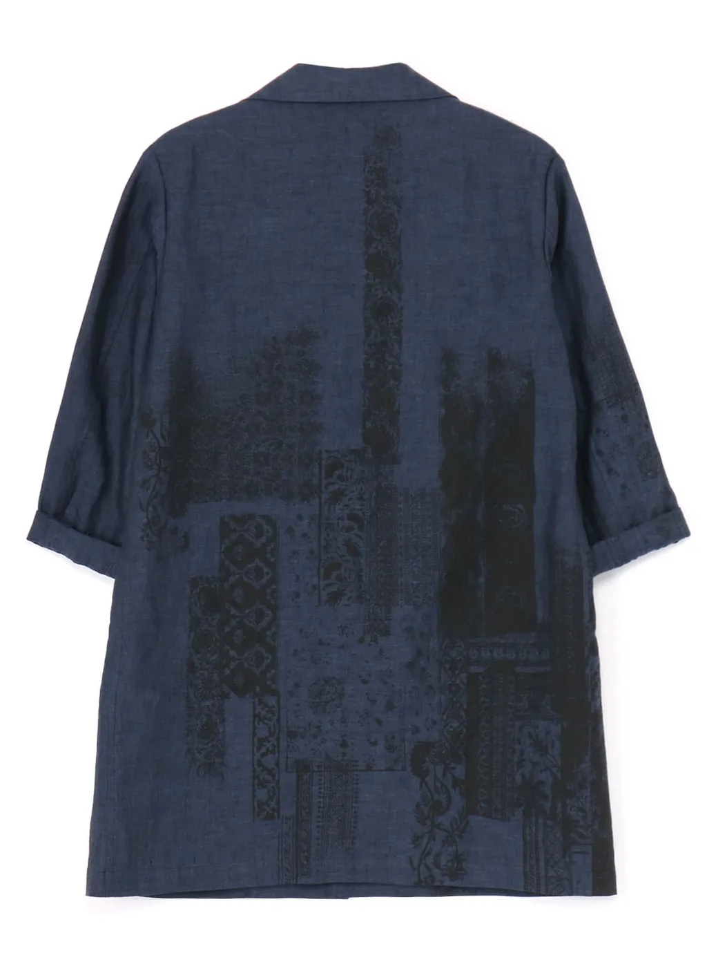 Linen Chambray Ethnic Patchwork Print 3/4 Work Jacket