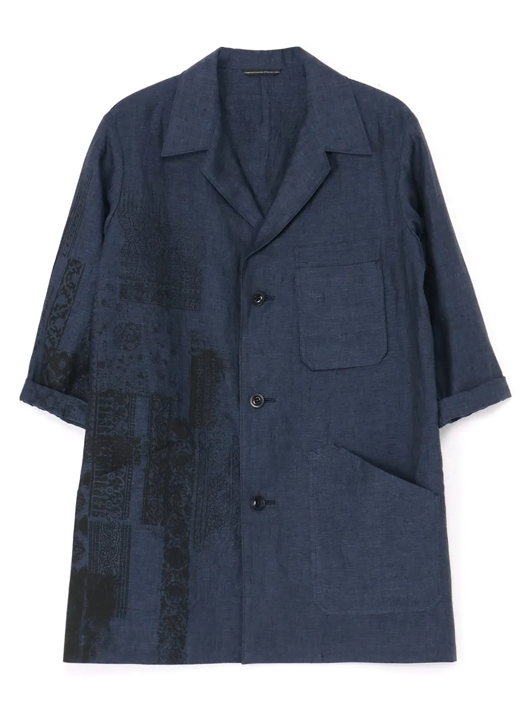 Linen Chambray Ethnic Patchwork Print 3/4 Work Jacket
