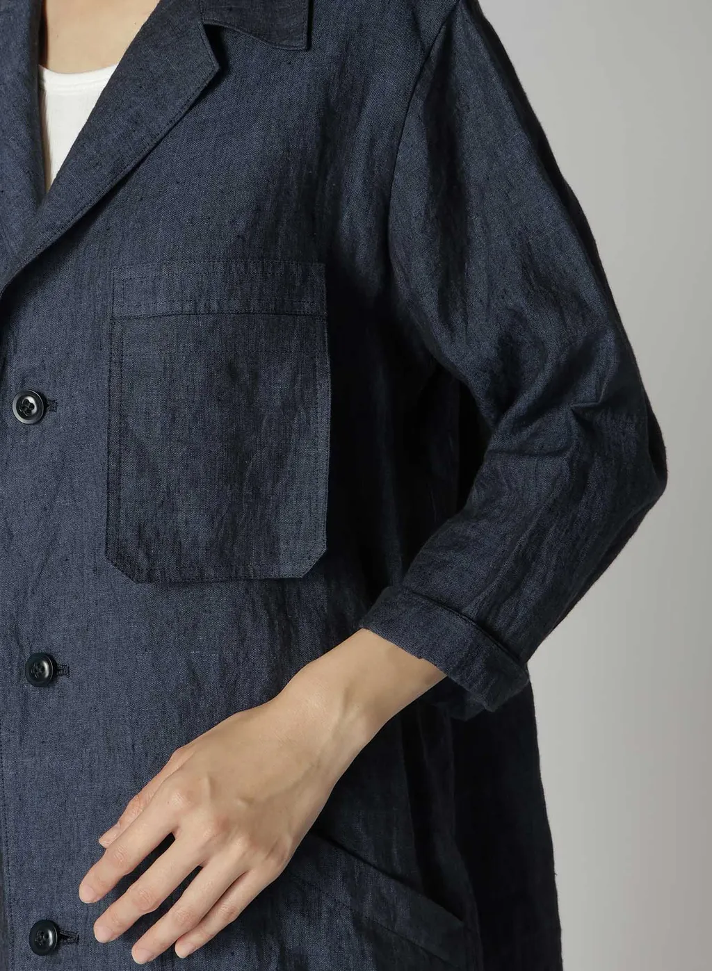 Linen Chambray Ethnic Patchwork Print 3/4 Work Jacket