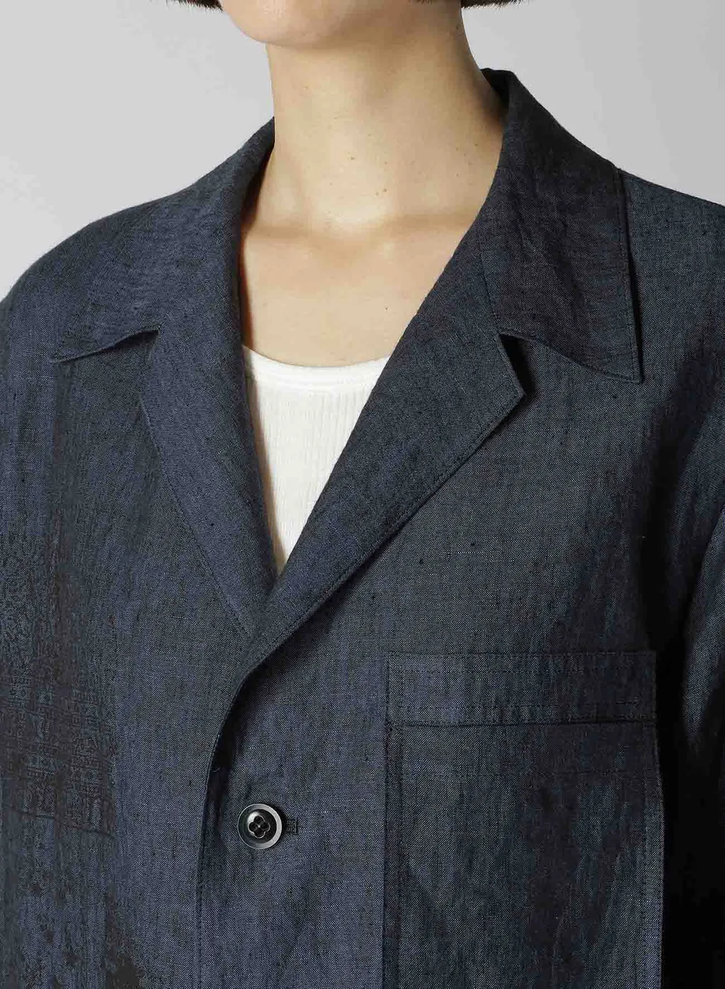 Linen Chambray Ethnic Patchwork Print 3/4 Work Jacket