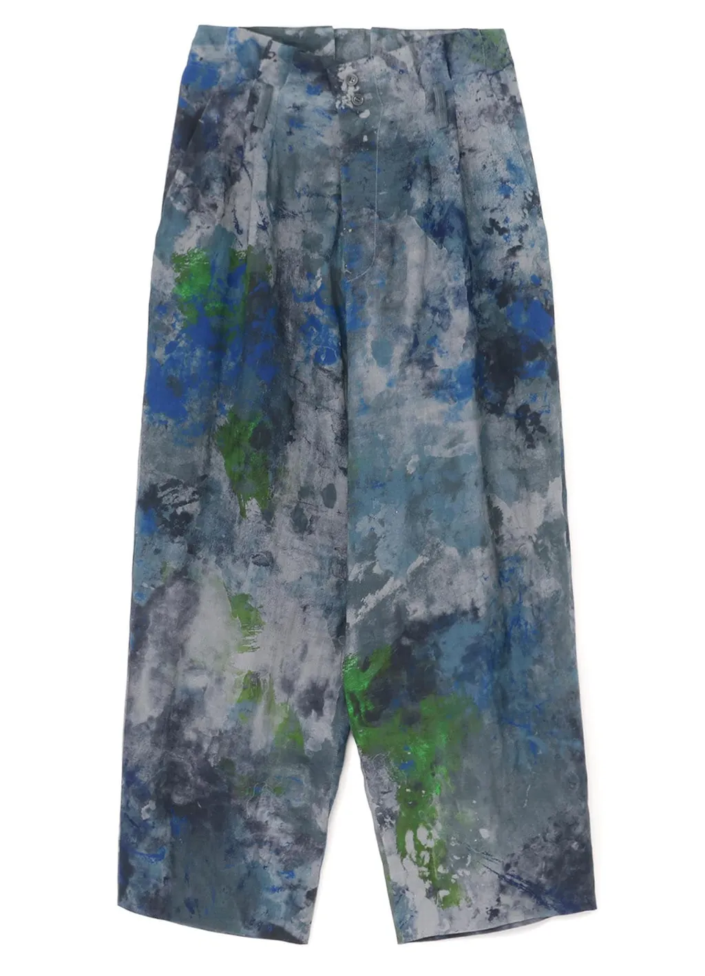 Linen Lawn Paint Print High Waist Pleated Pants