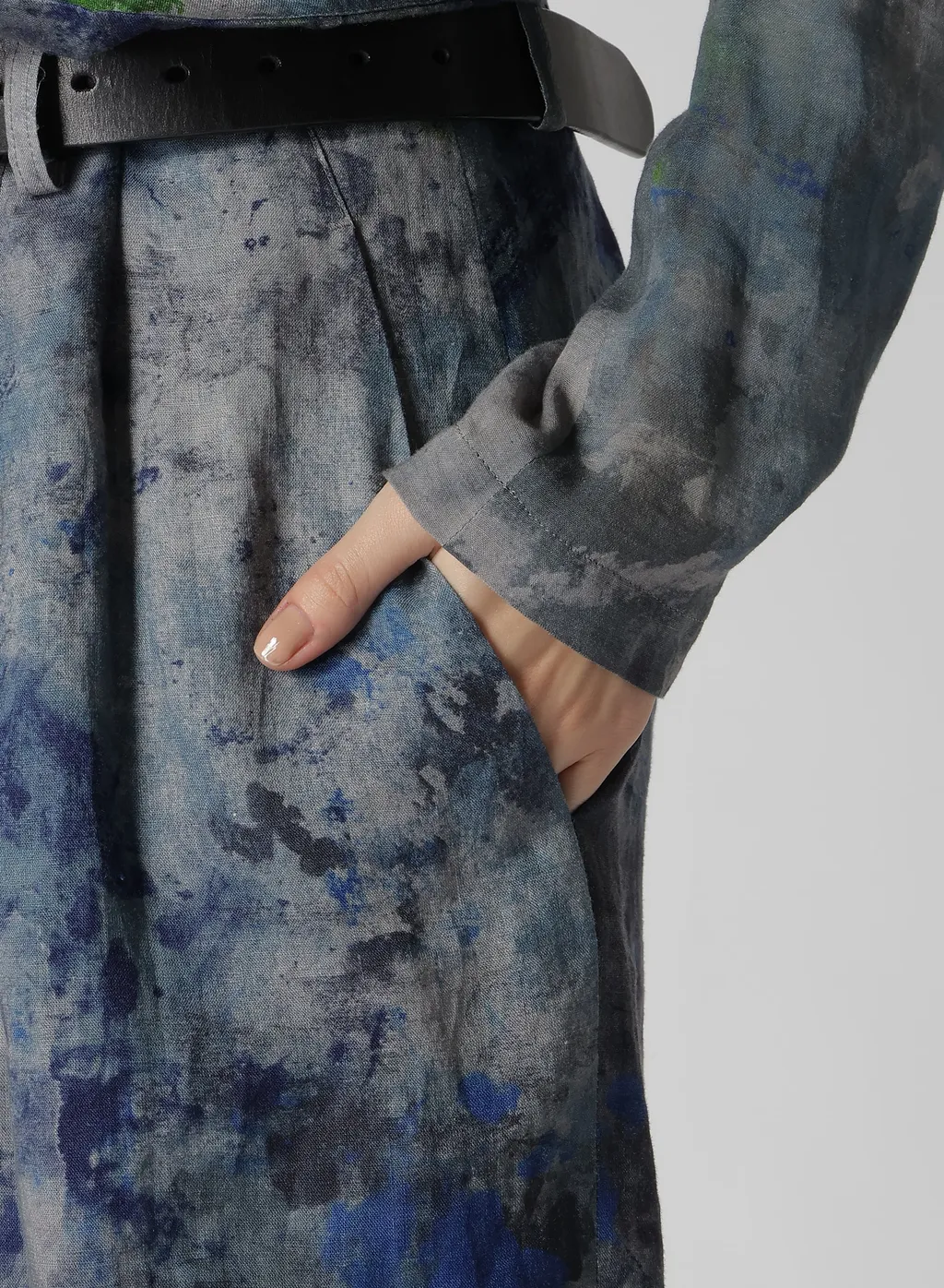 Linen Lawn Paint Print High Waist Pleated Pants