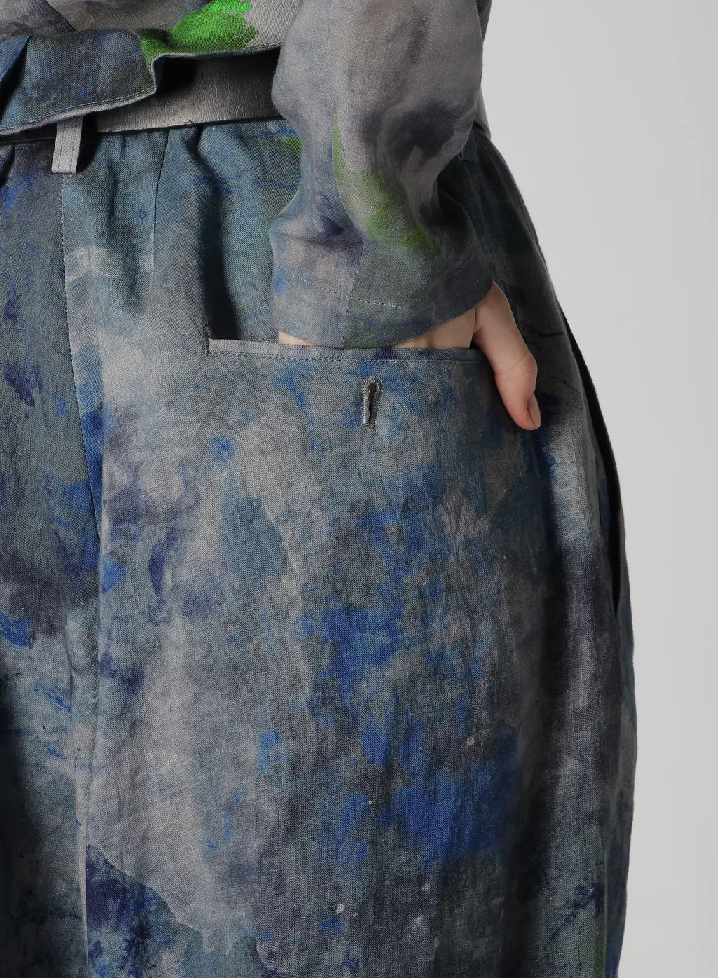 Linen Lawn Paint Print High Waist Pleated Pants