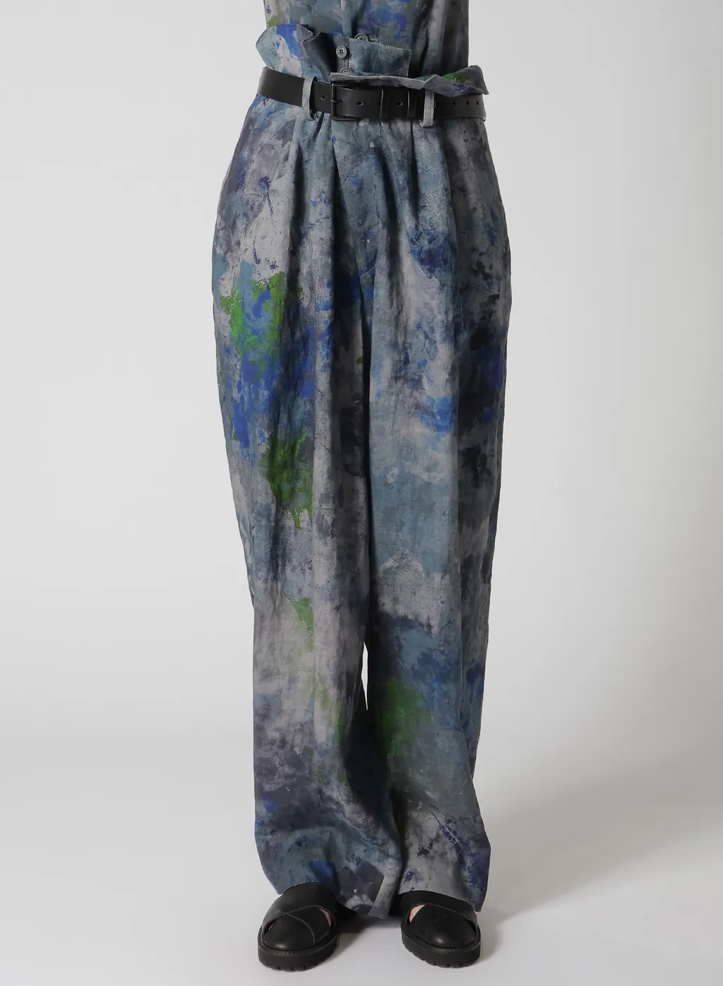 Linen Lawn Paint Print High Waist Pleated Pants