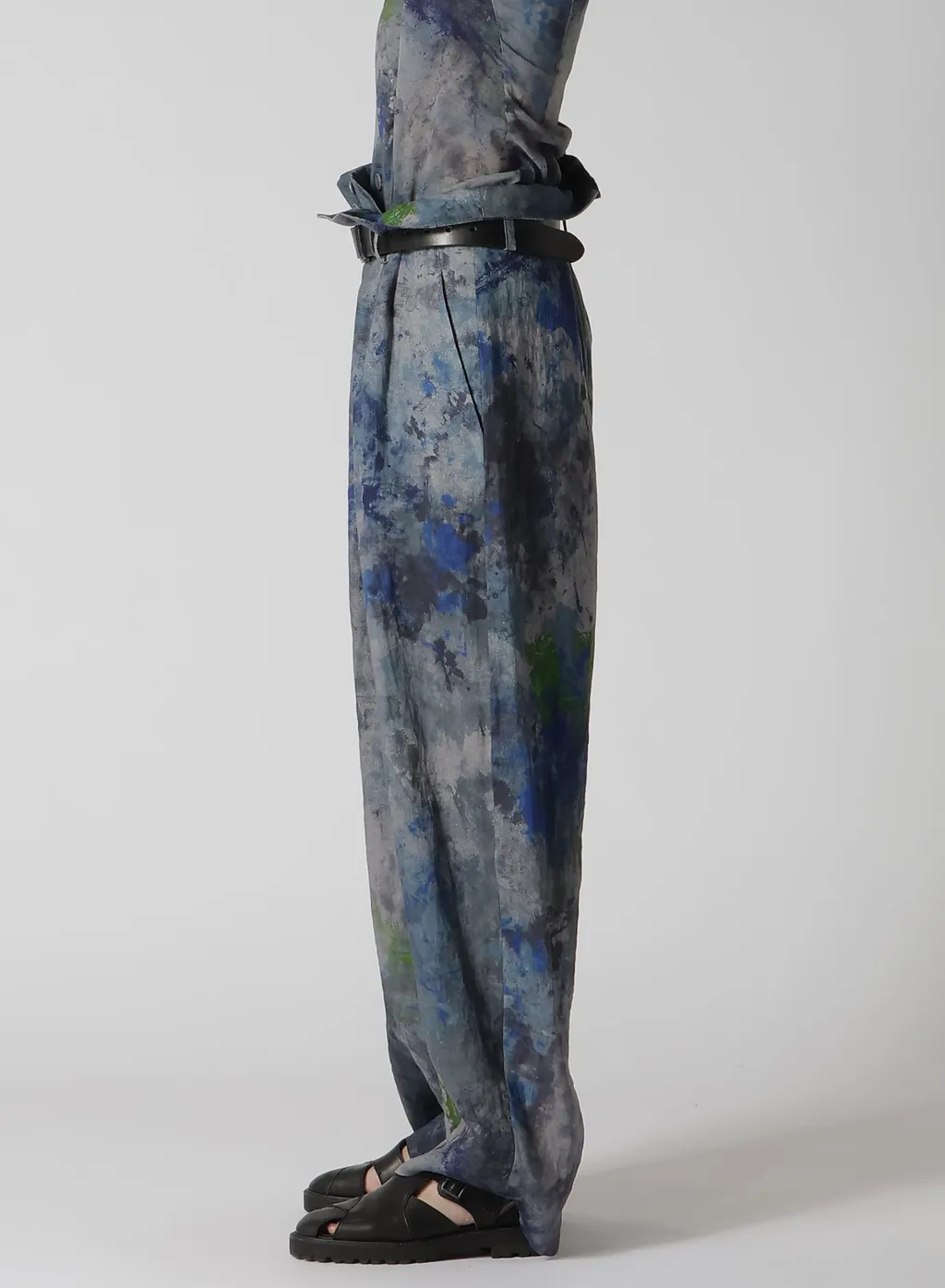 Linen Lawn Paint Print High Waist Pleated Pants